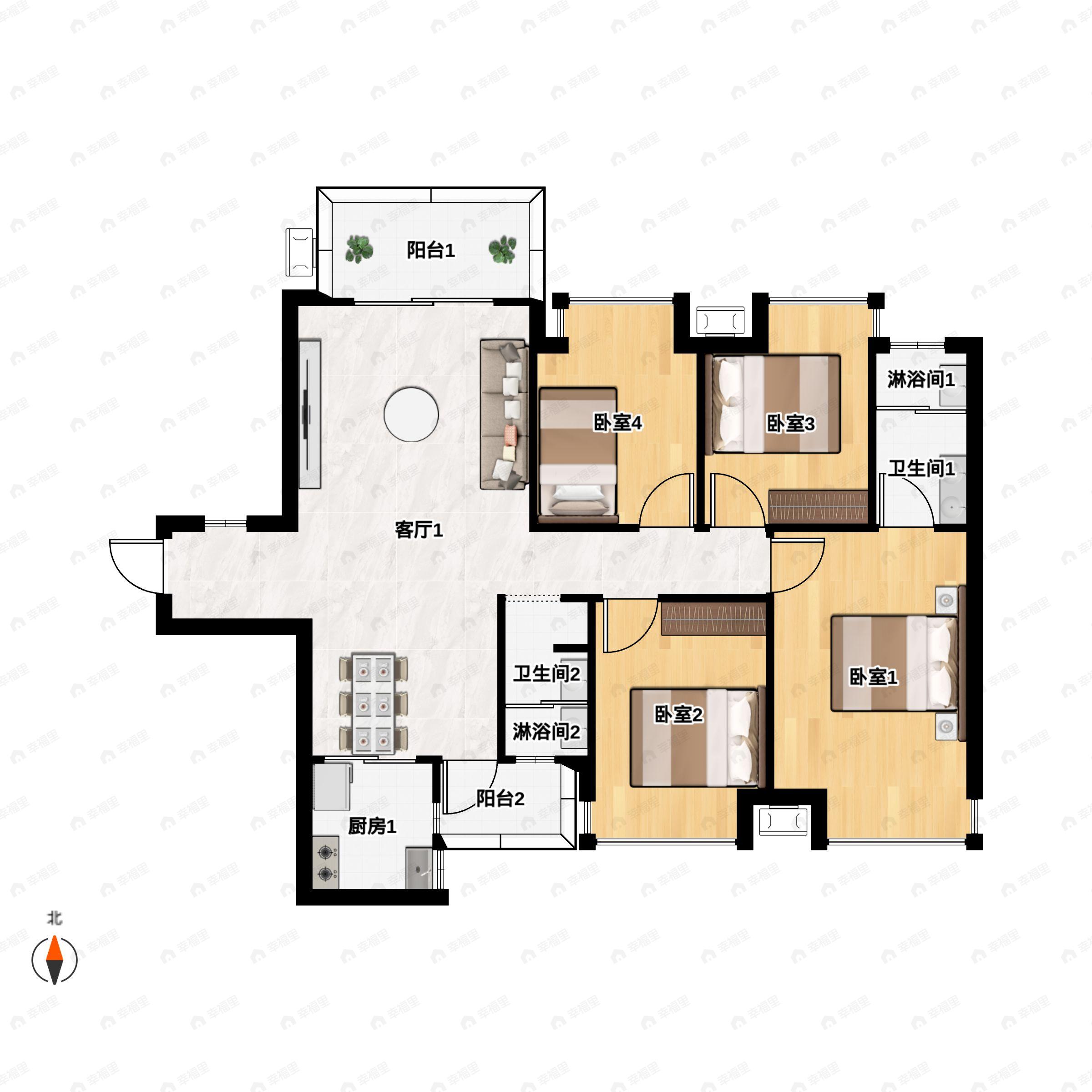 4室2厅2卫建面129平户型图