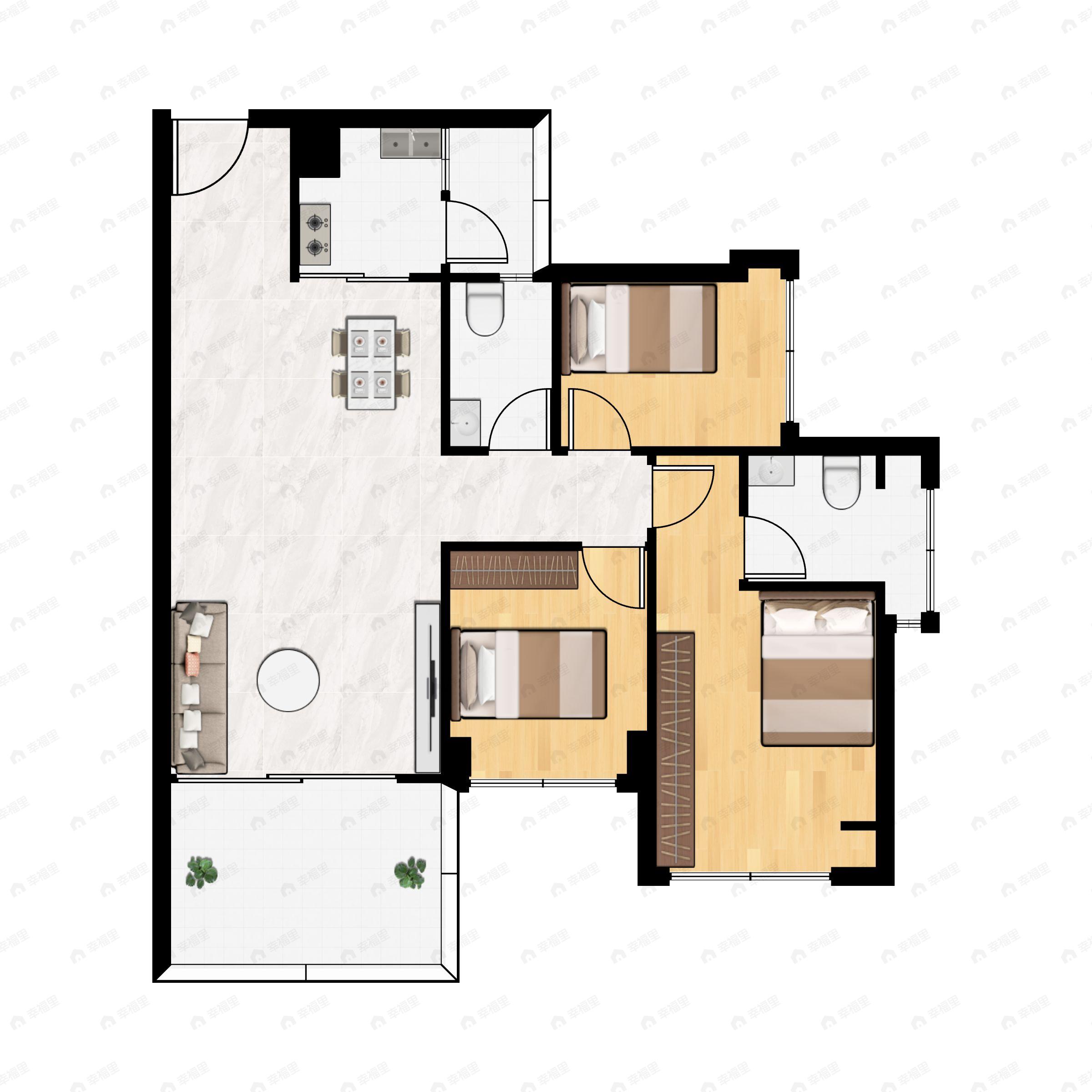 泰富安御景华府3室2厅2卫户型图