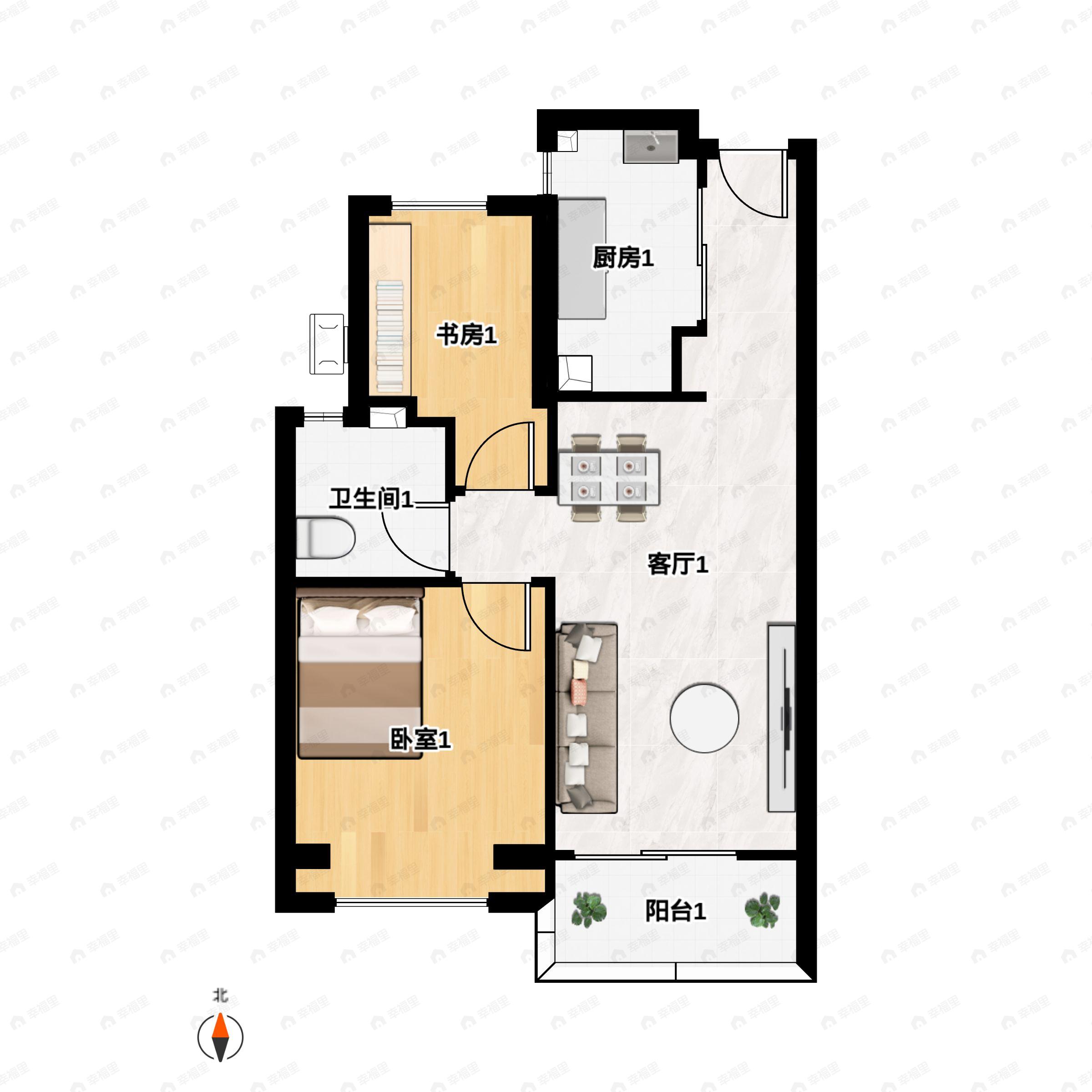 2室2厅1卫建面72平户型图