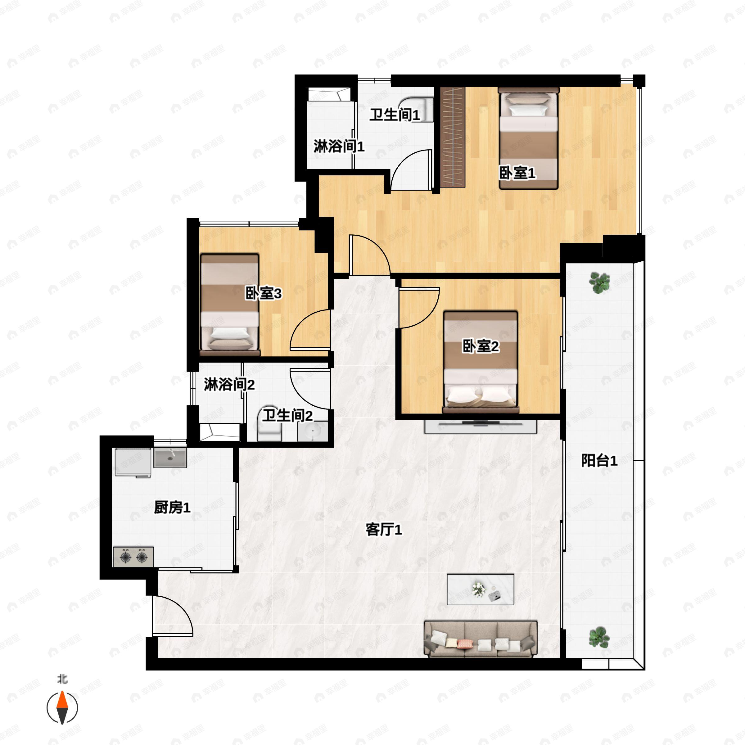 3室2厅2卫建面116平户型图