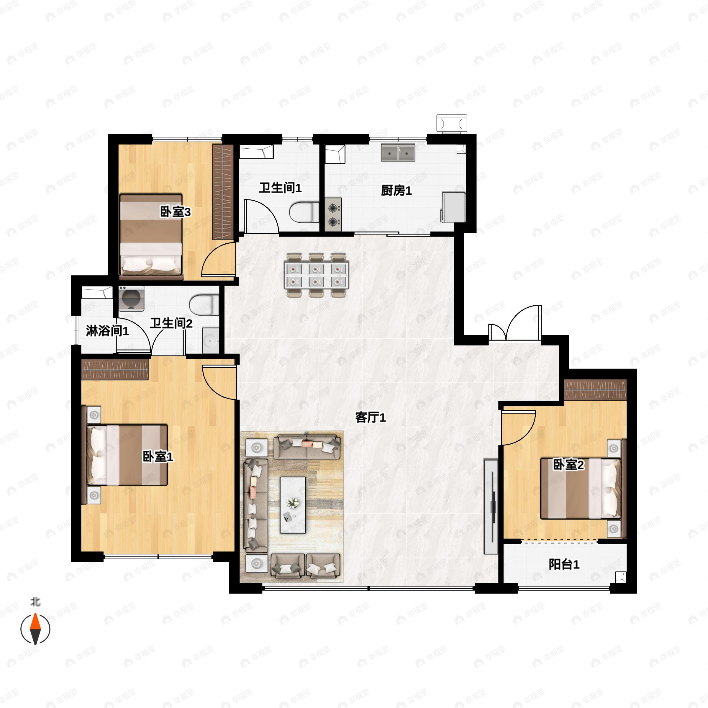 4室2厅2卫建面143平南户型图