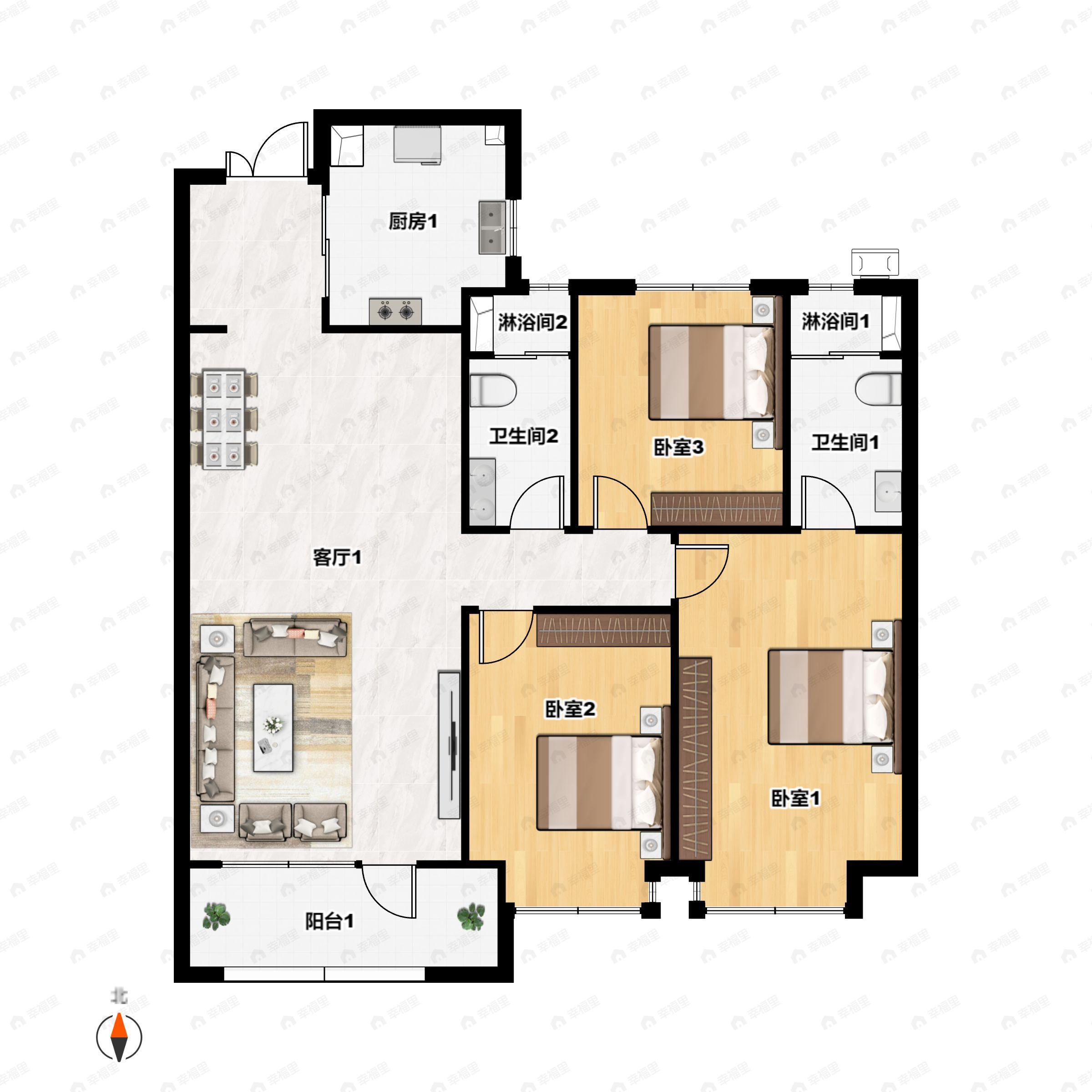 碧桂园云顶3室2厅2卫户型图