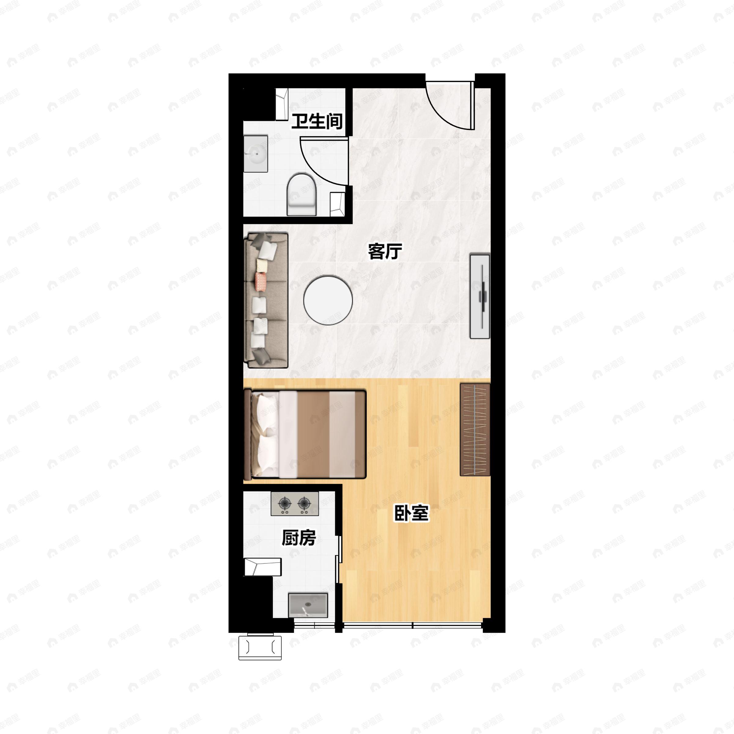 1室1厅1卫建面45平户型图