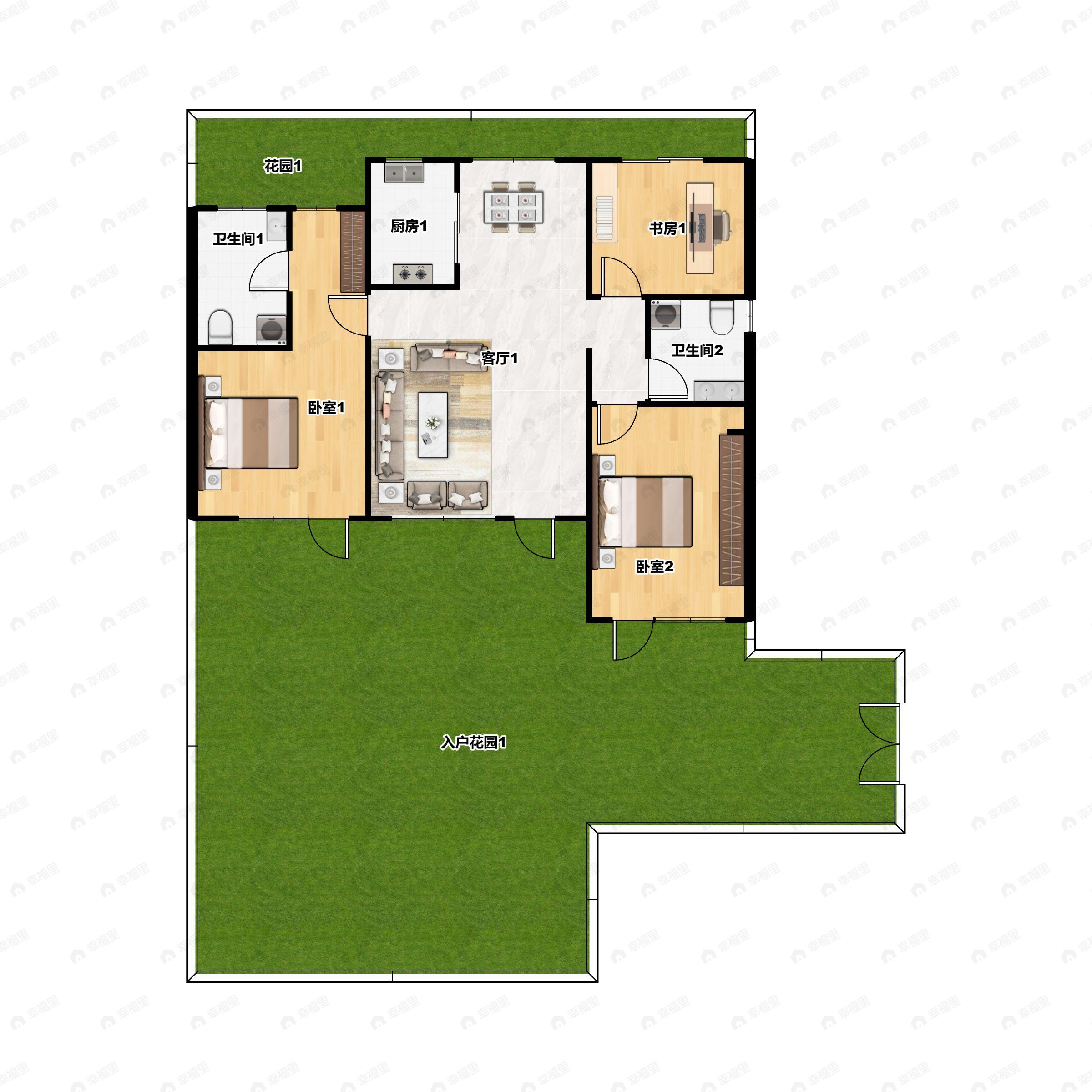 3室2厅2卫建面91m²南|北户型图