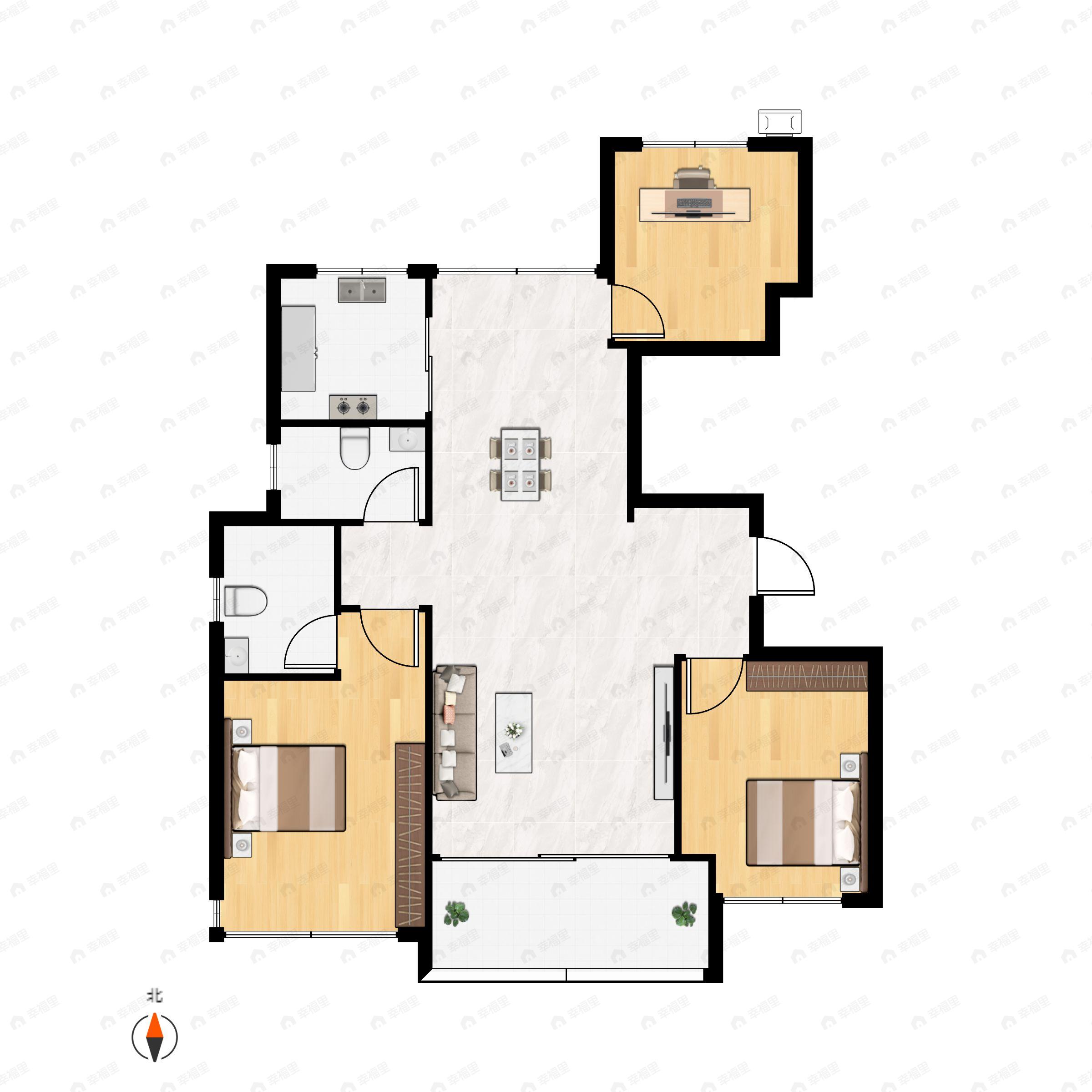 3室2厅2卫建面117m²南户型图