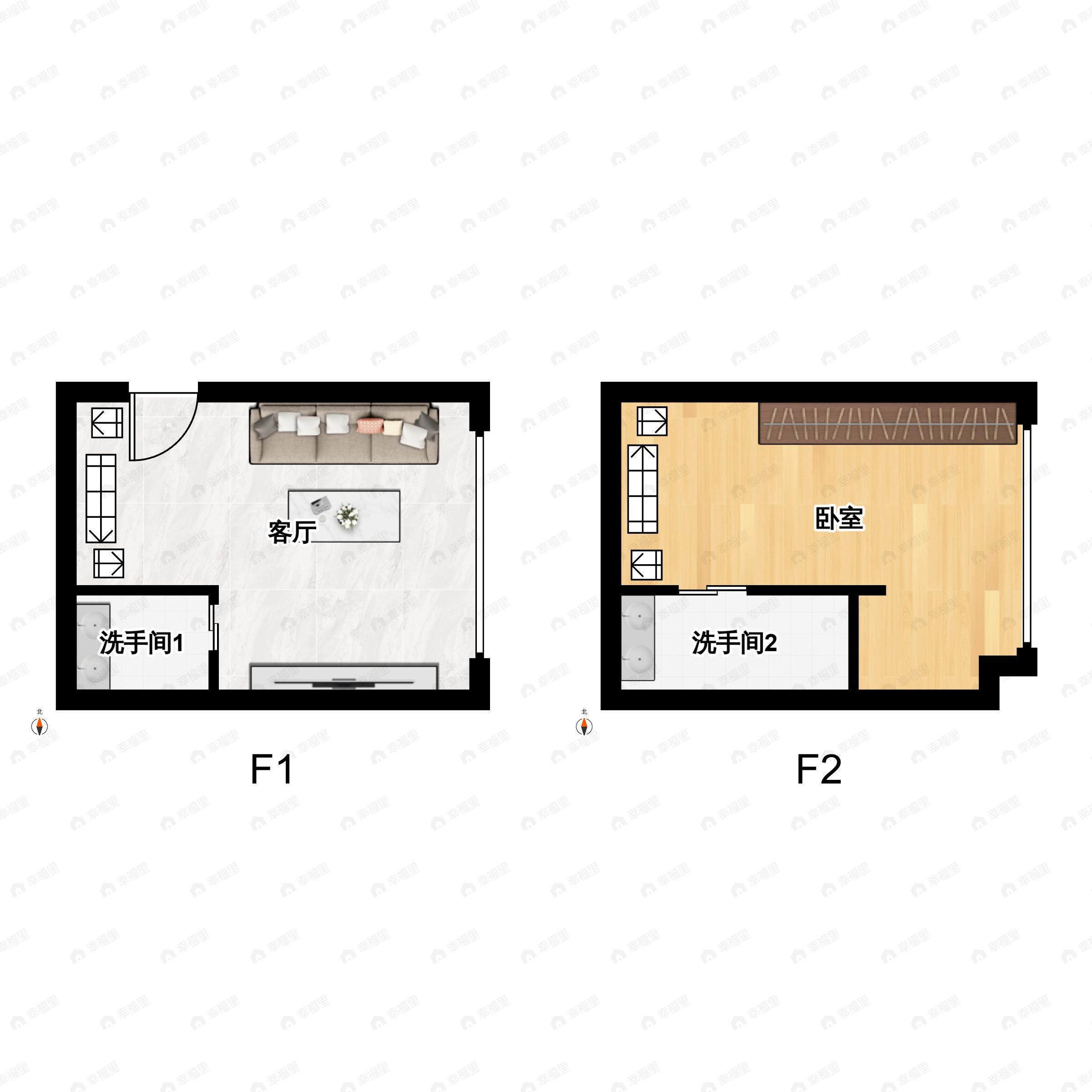 1室1厅2卫建面33平户型图