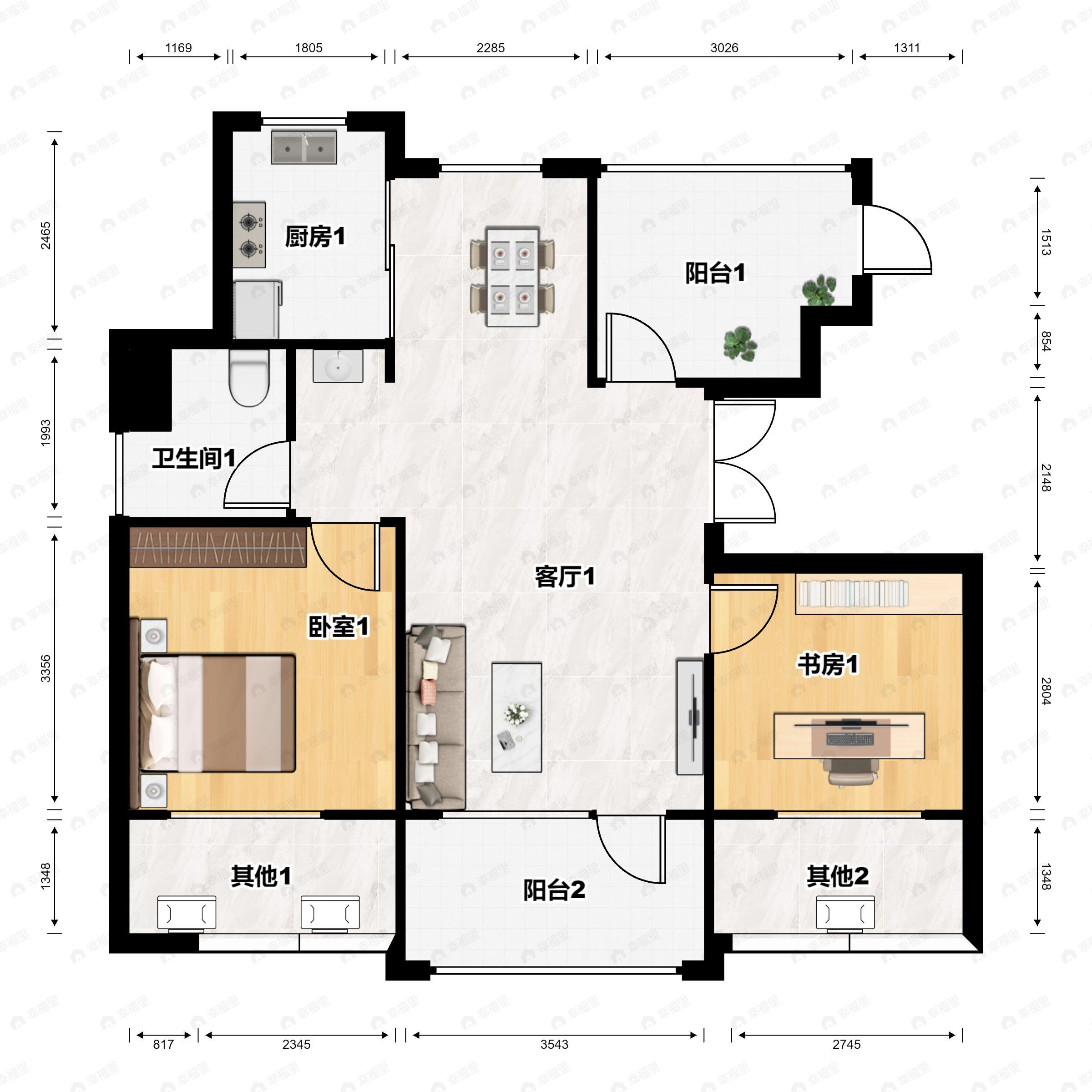 祥联大河原著3室2厅1卫户型图