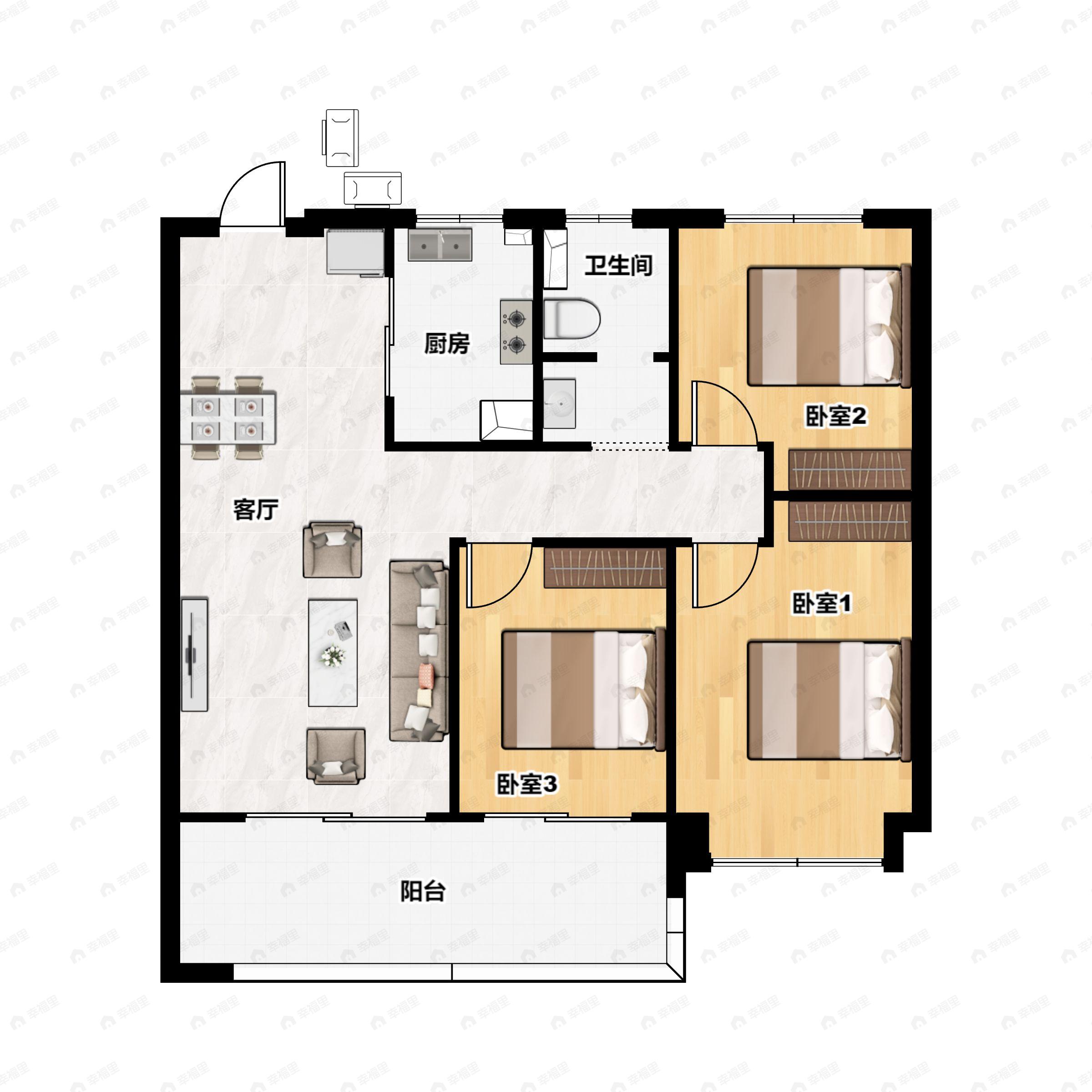 名邦紫庐轩3室2厅1卫户型图