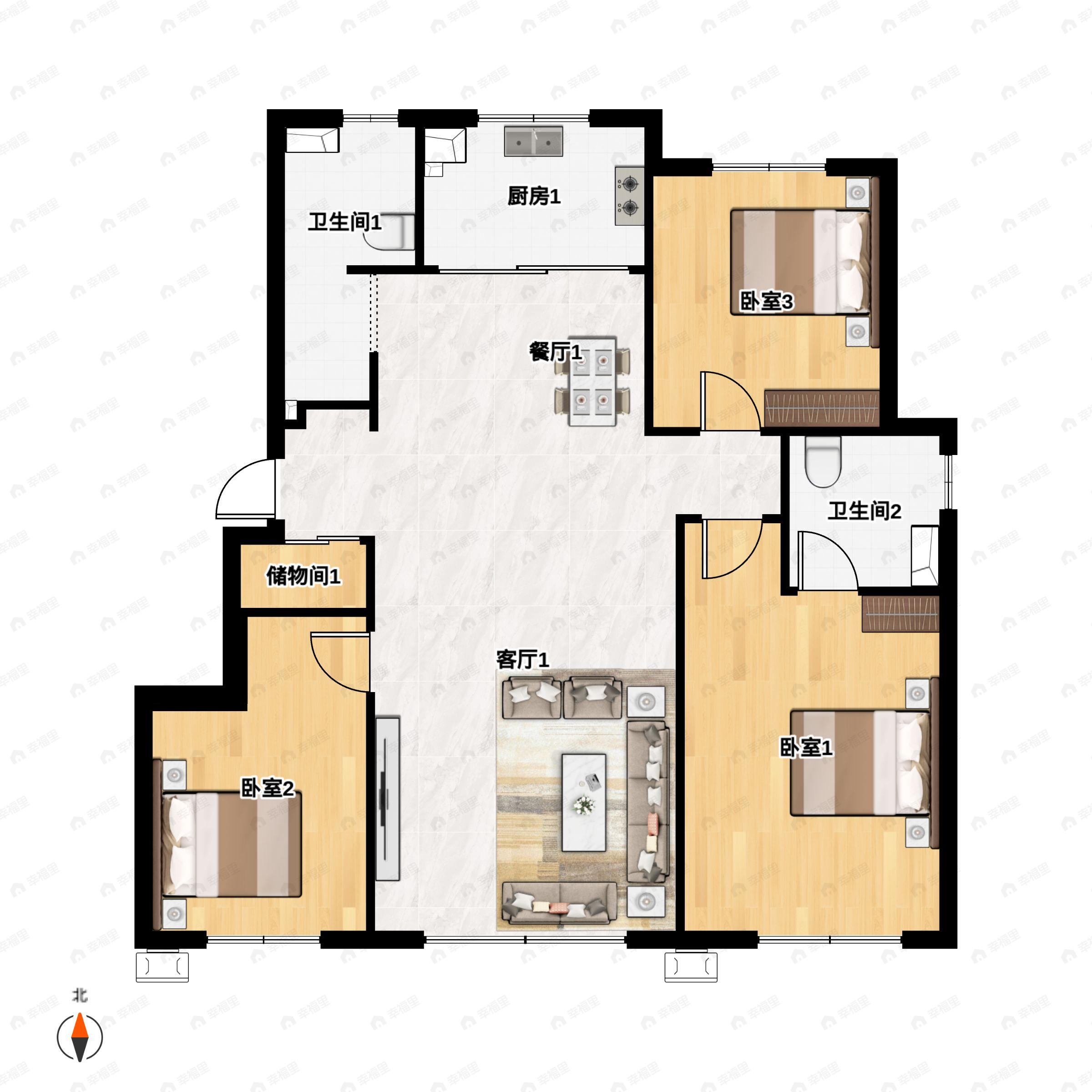 金地九韵风华3室2厅1卫户型图
