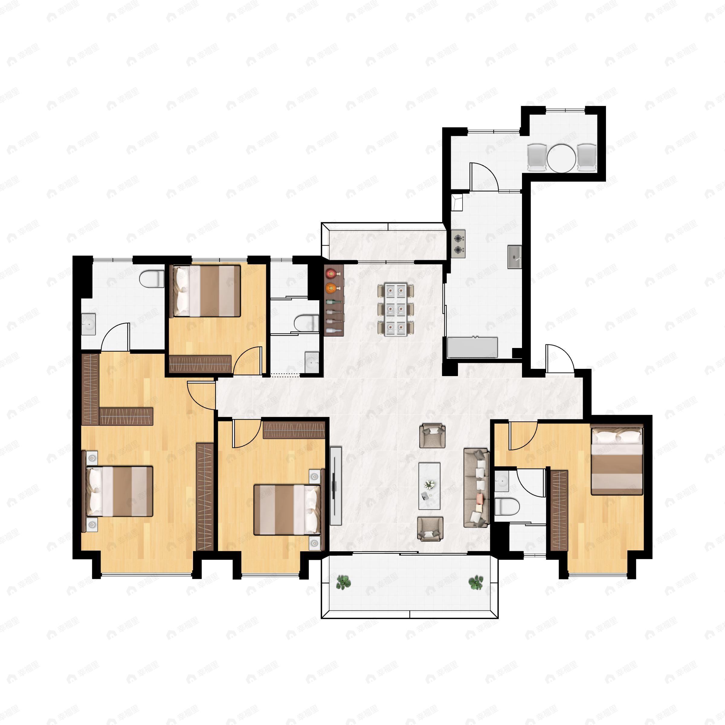 4室2厅3卫建面190平南户型图