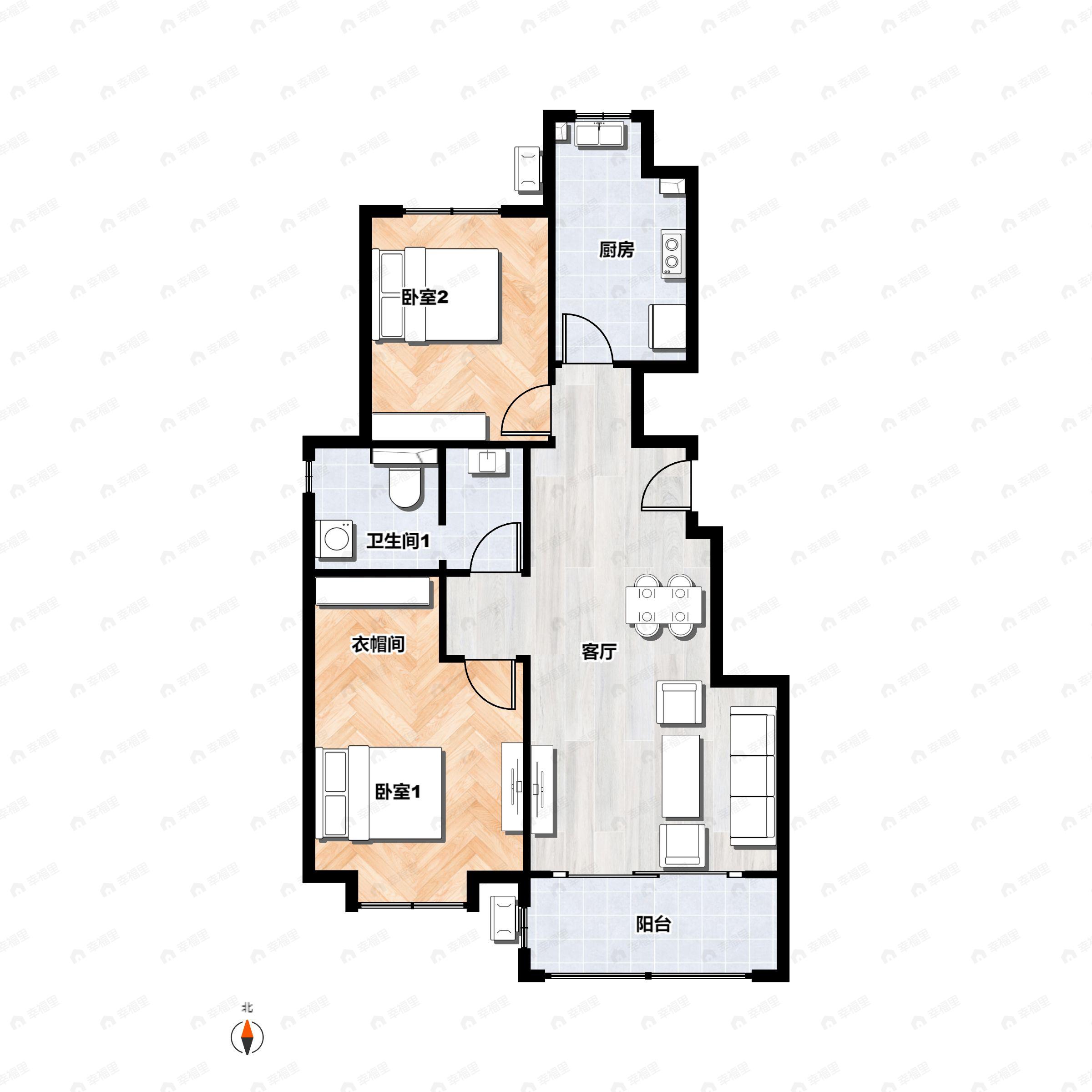 2室2厅1卫建面89平户型图