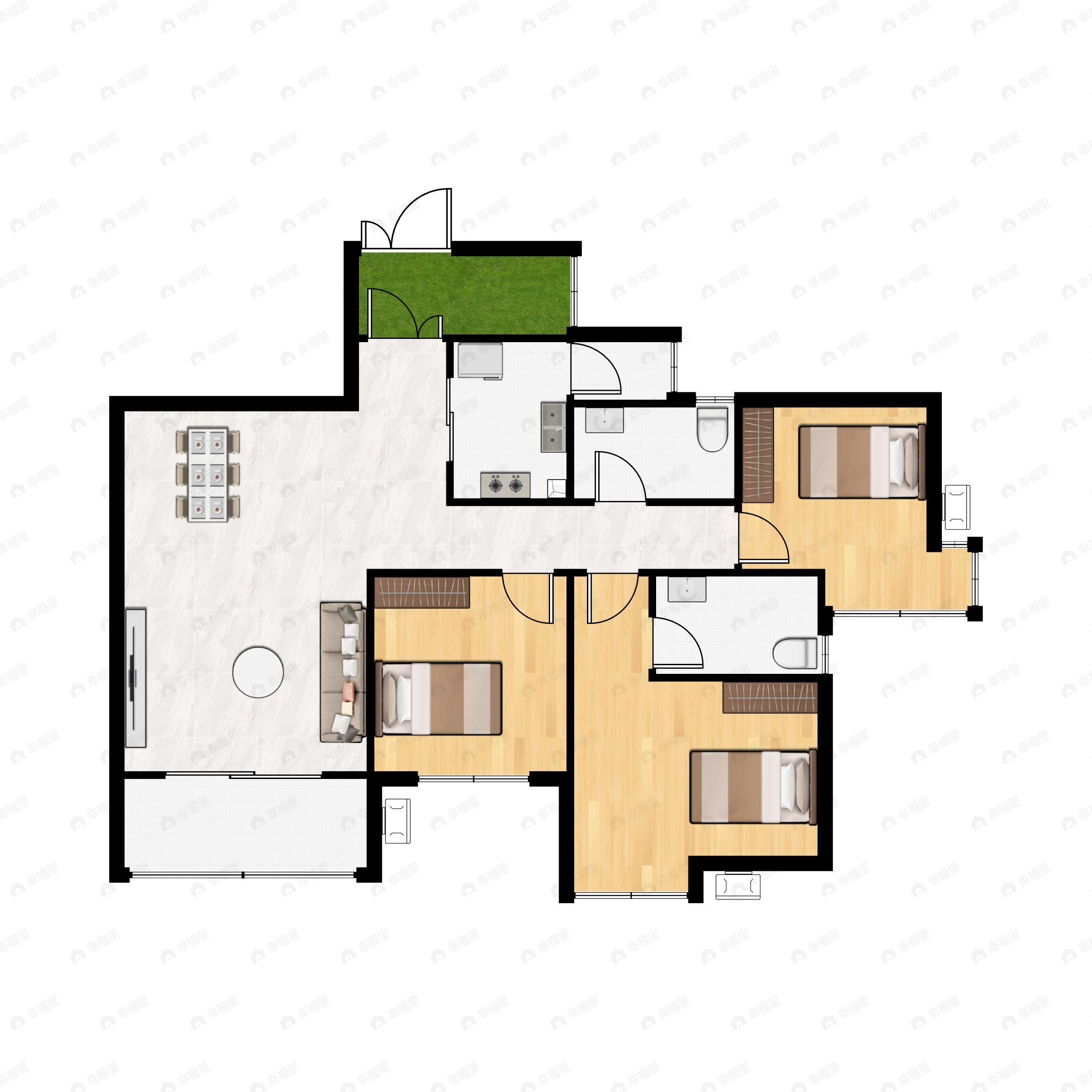 3室2厅2卫建面110平南户型图