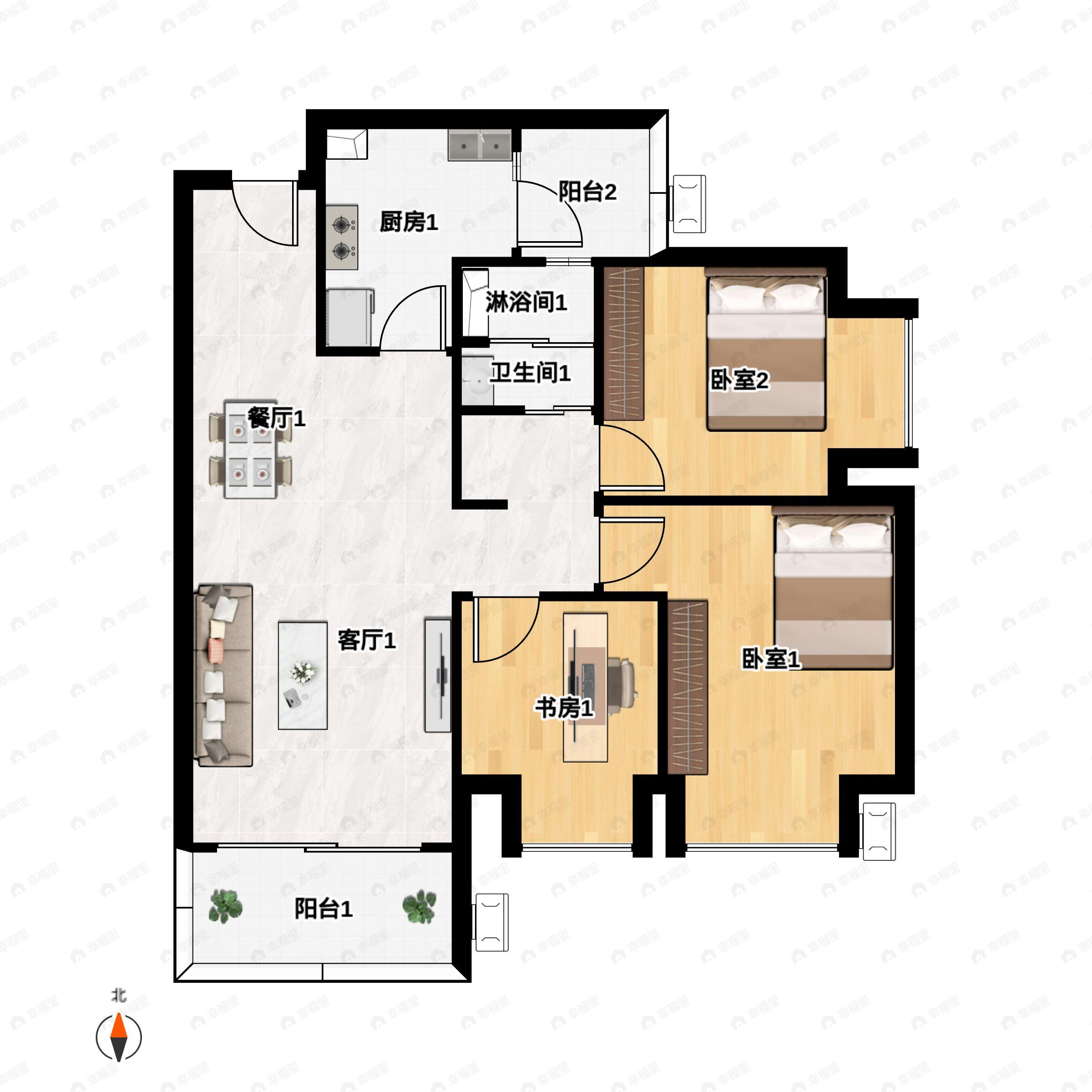 旭辉江山青林半3室2厅1卫户型图