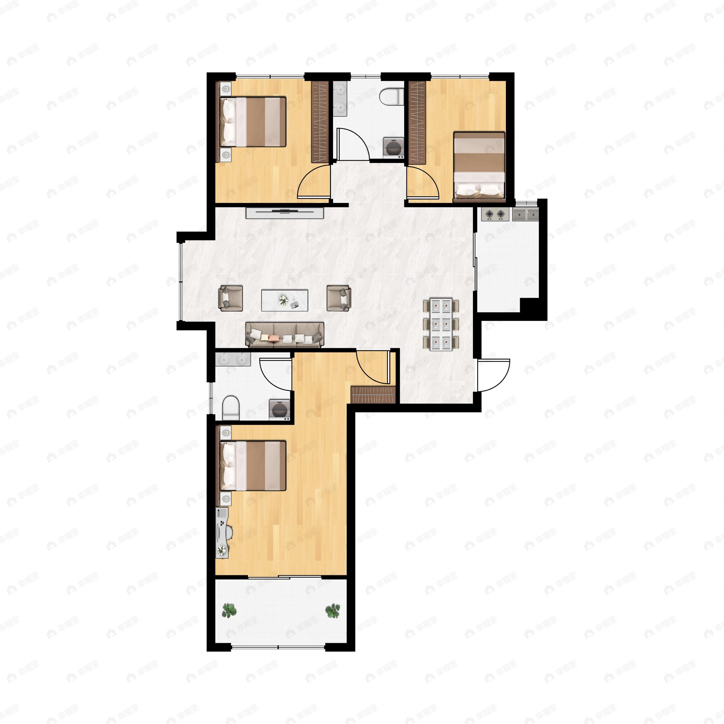 3室2厅2卫建面119平南|北户型图
