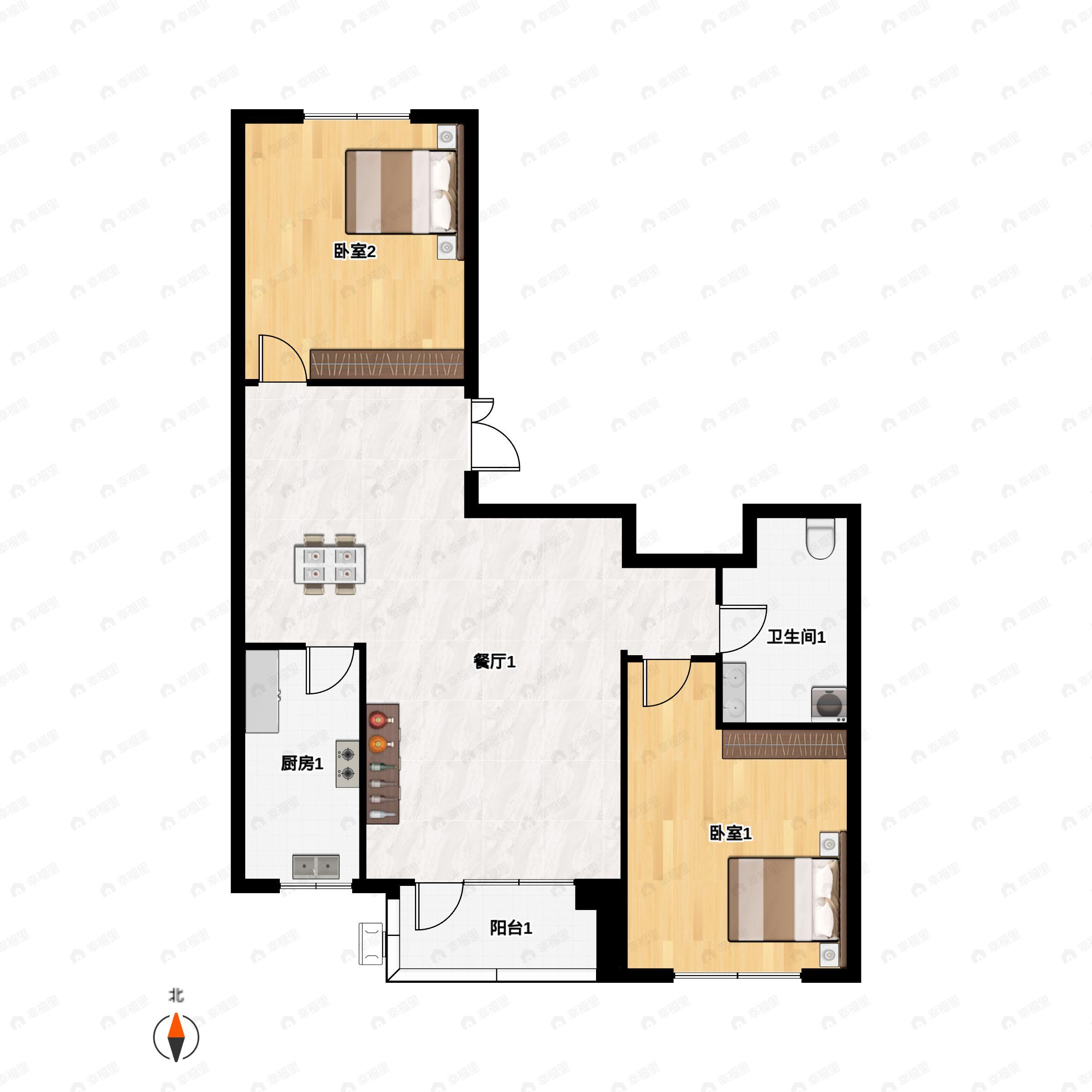 2室2厅1卫建面85平户型图