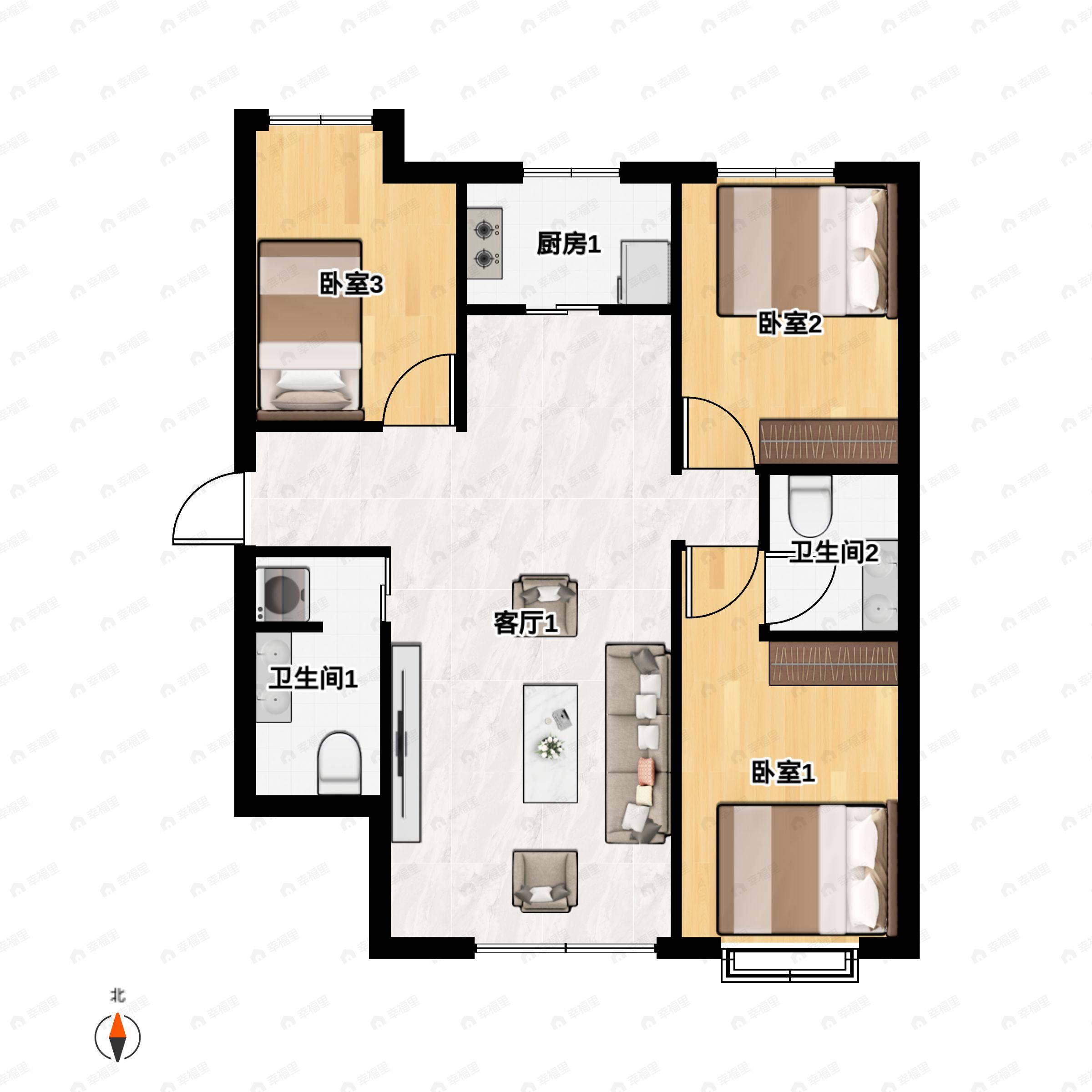 3室2厅2卫建面118平户型图