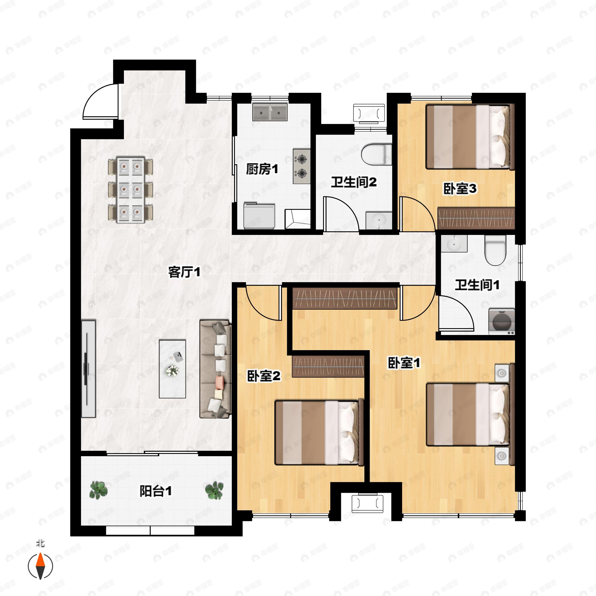 3室2厅2卫建面123平南户型图