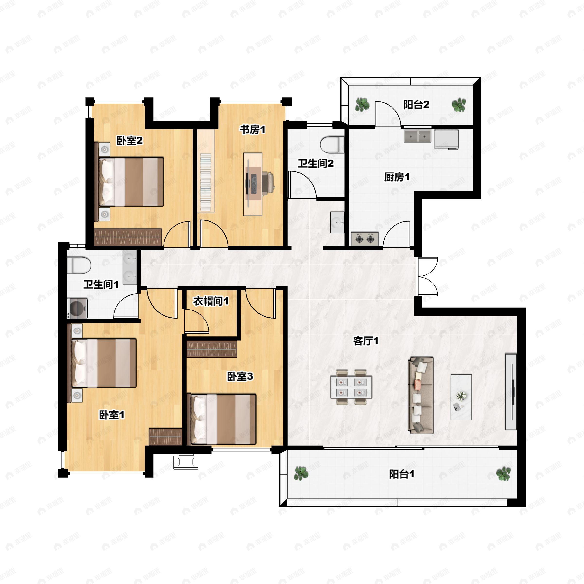 4室2厅2卫建面136平户型图