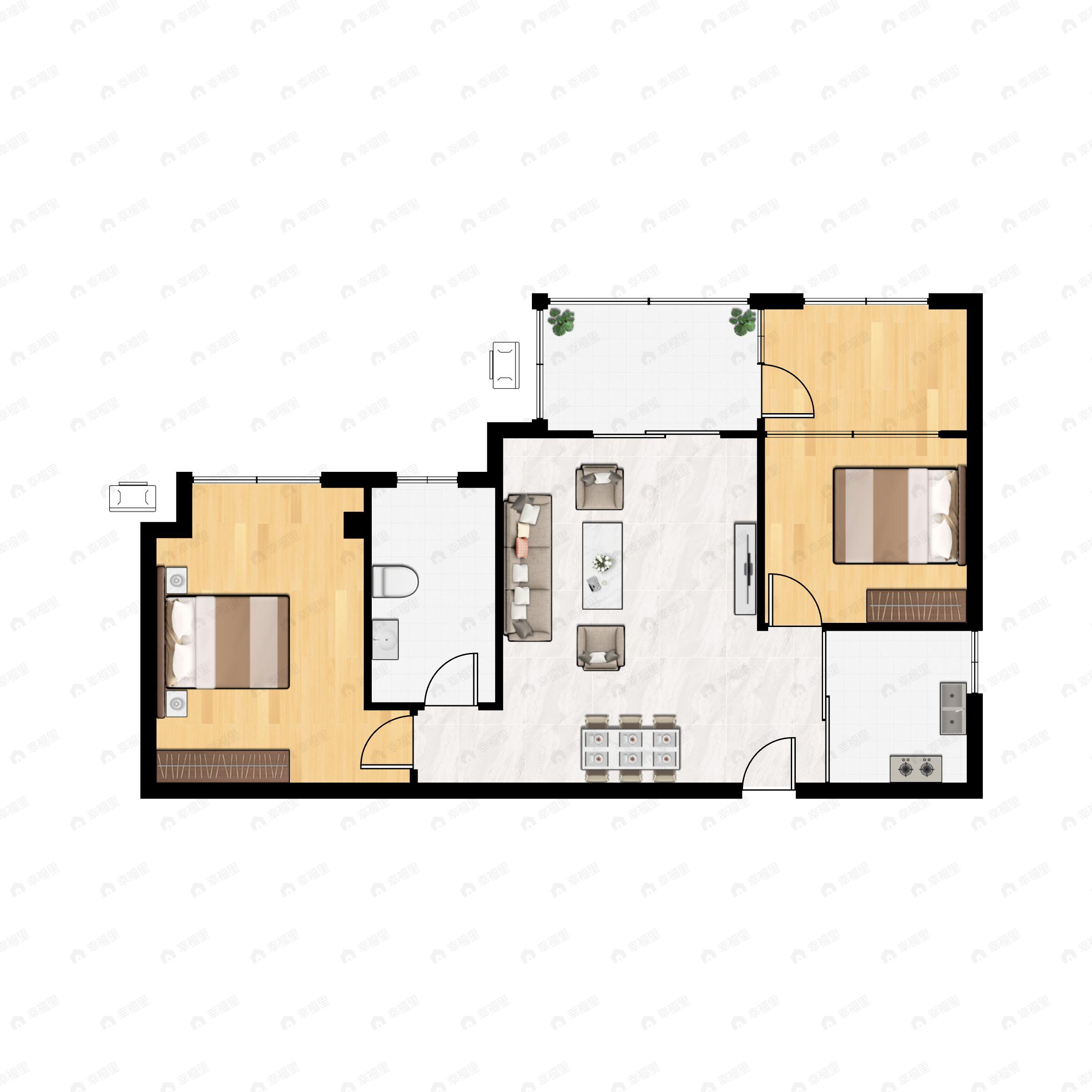 3室2厅1卫建面64平户型图