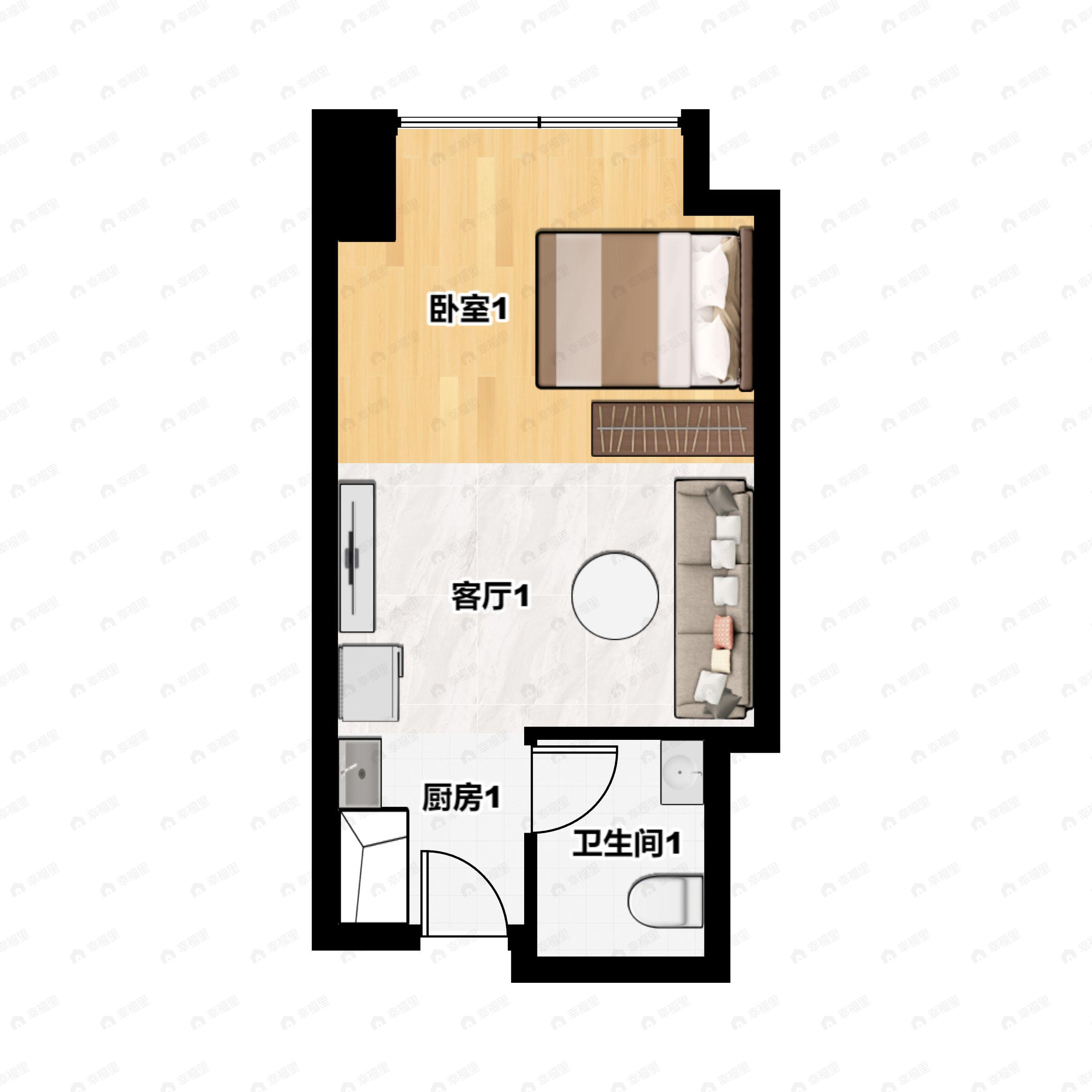 1室1厅1卫建面42m²南|北户型图
