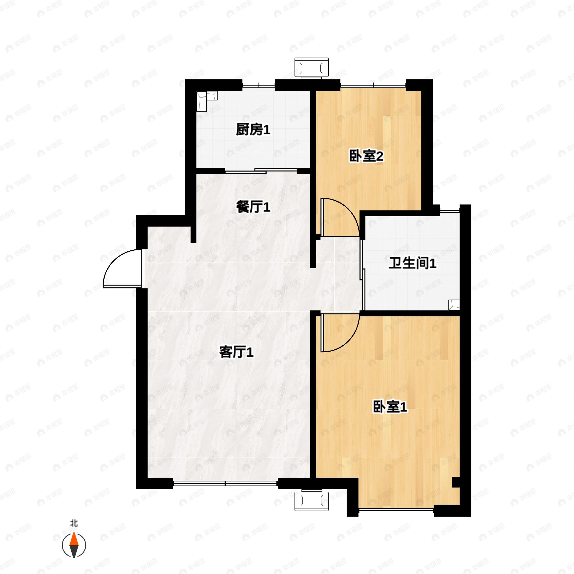 2室2厅1卫建面83m²北|南户型图