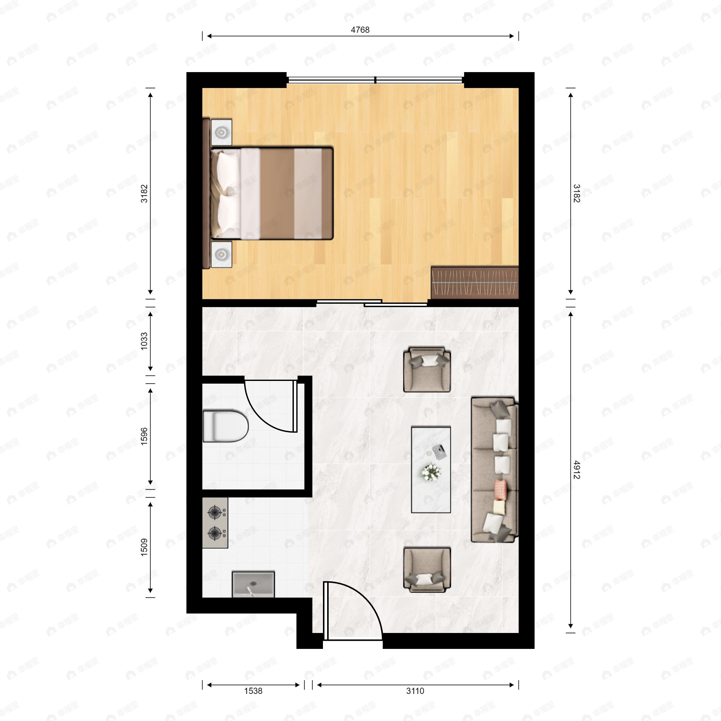 海逸长洲逸公馆1室2厅1卫户型图