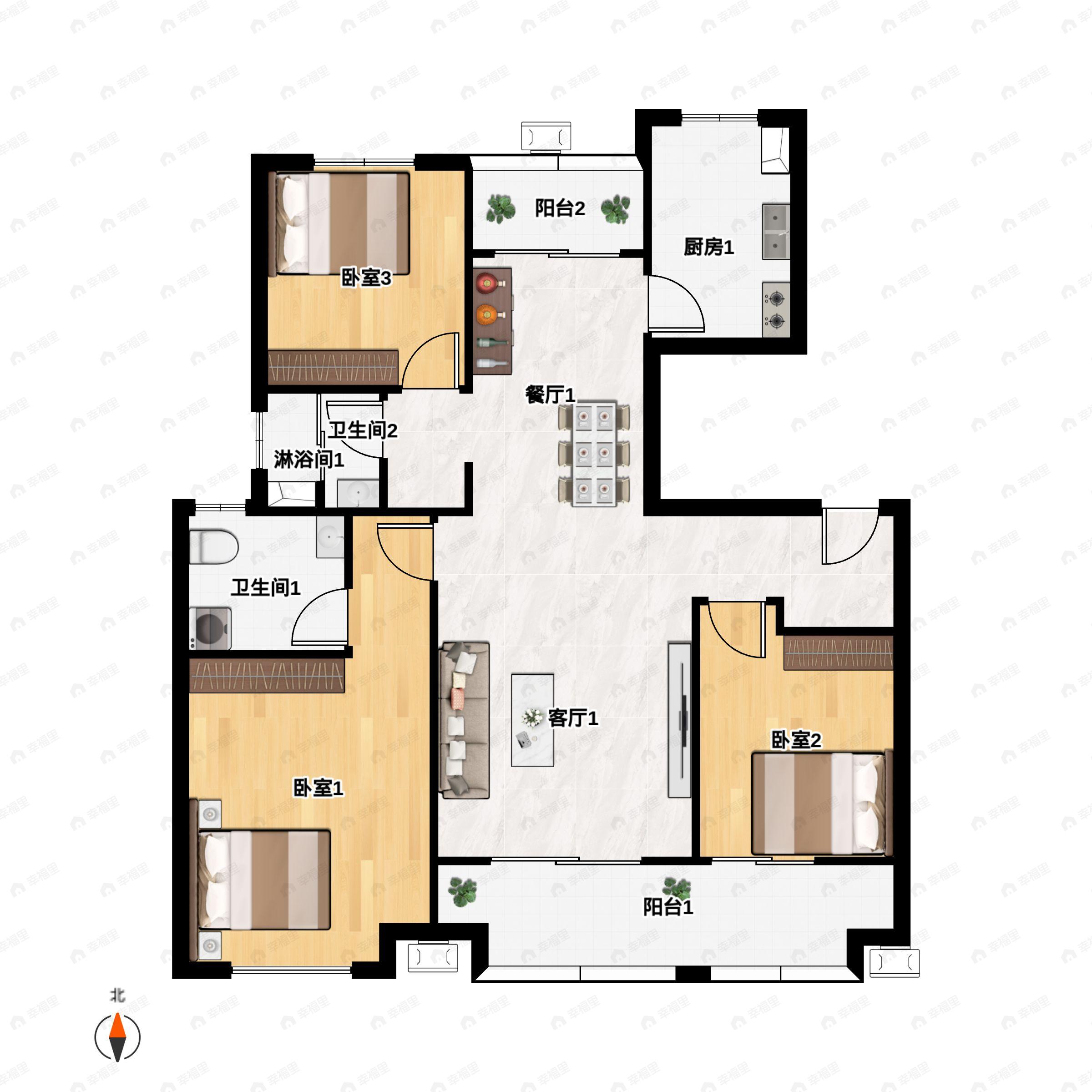 3室2厅2卫建面115平户型图