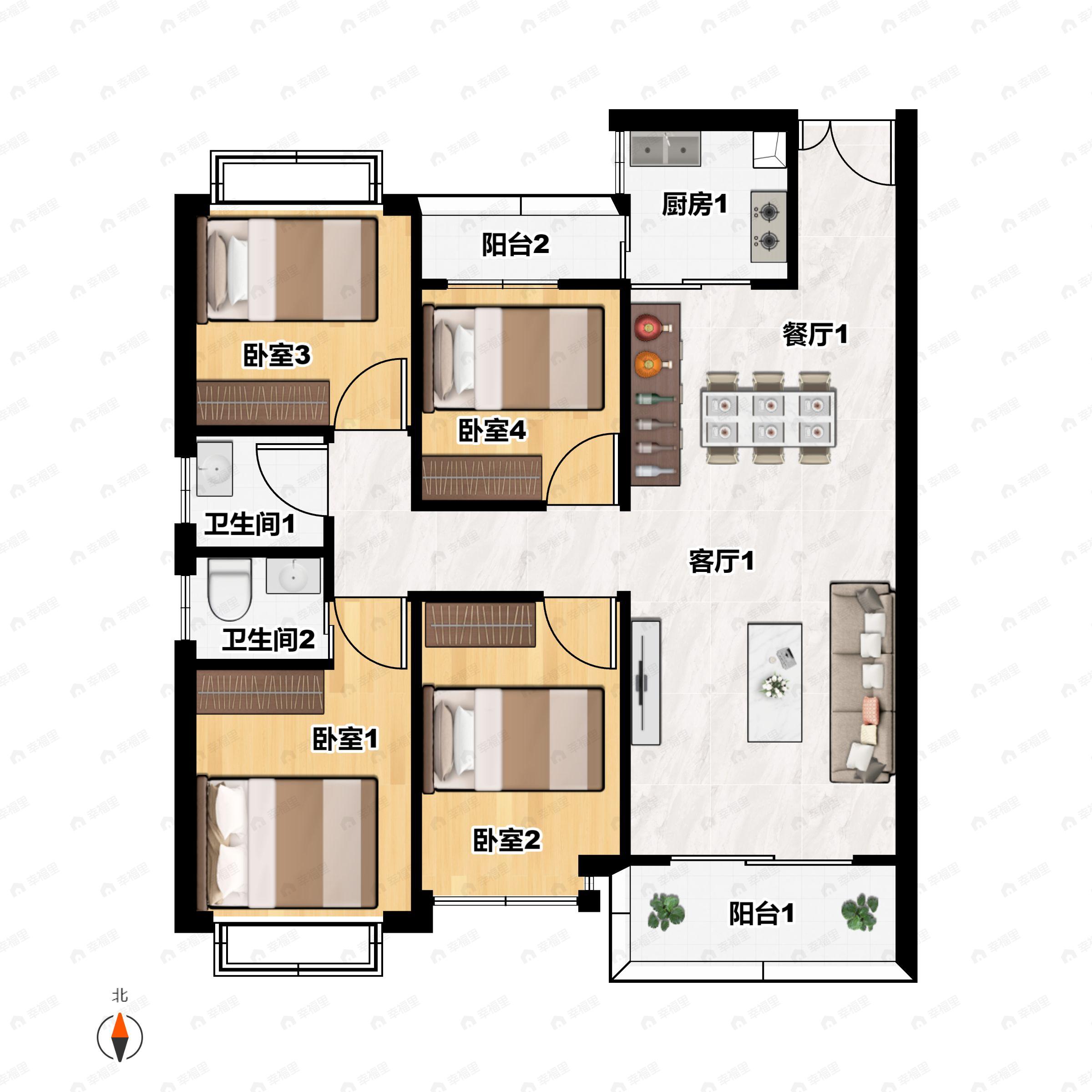4室2厅2卫建面118平户型图