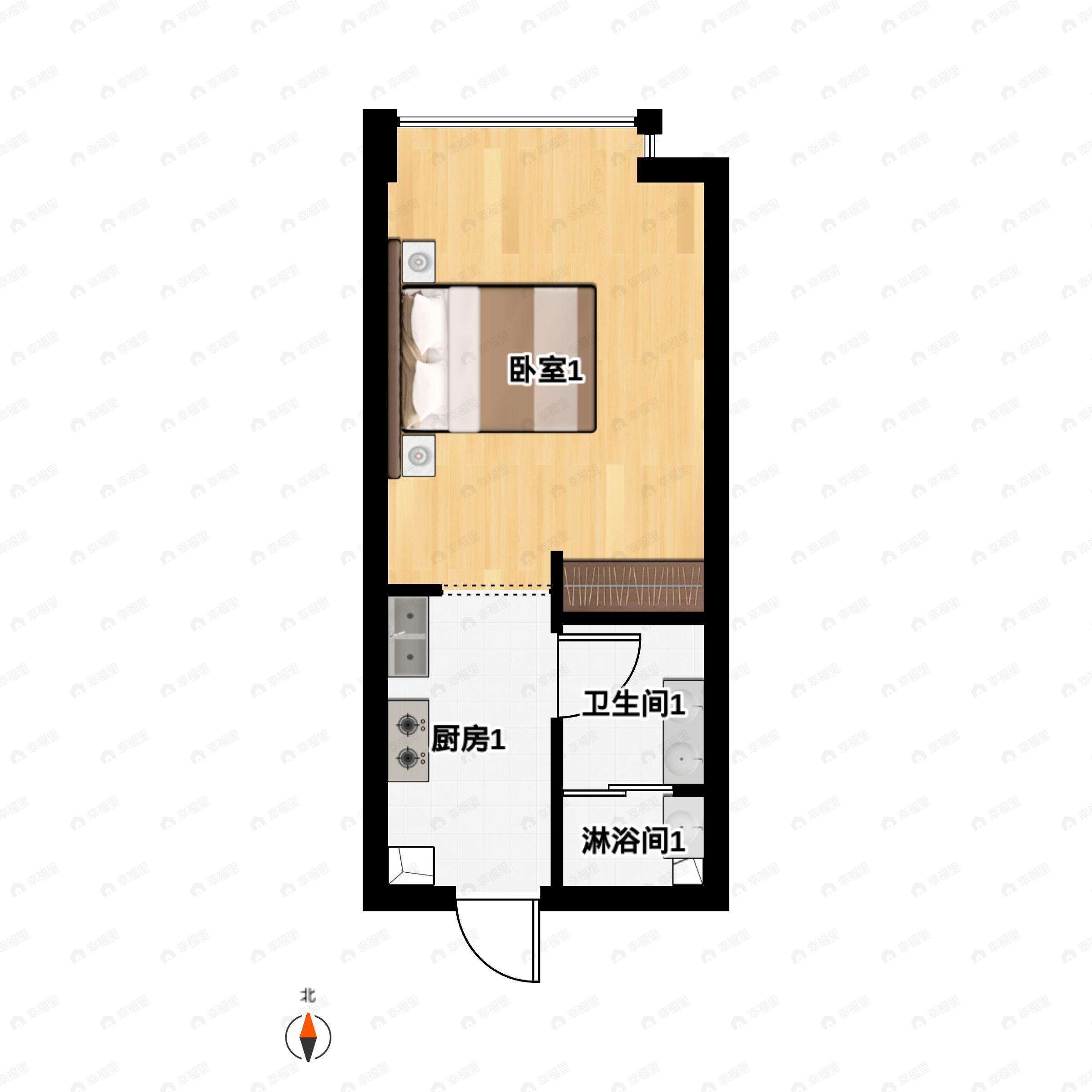 1室1厅1卫建面36m²户型图