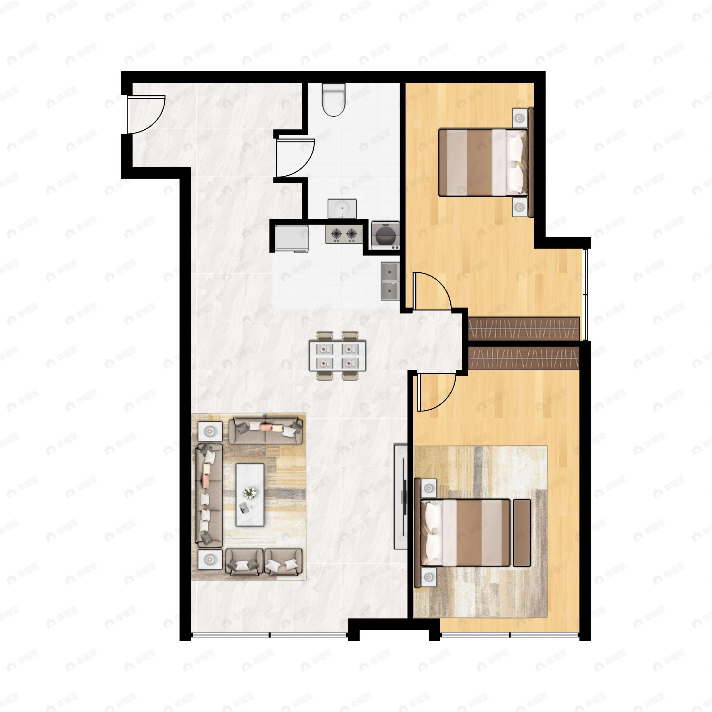 2室2厅1卫建面110平户型图
