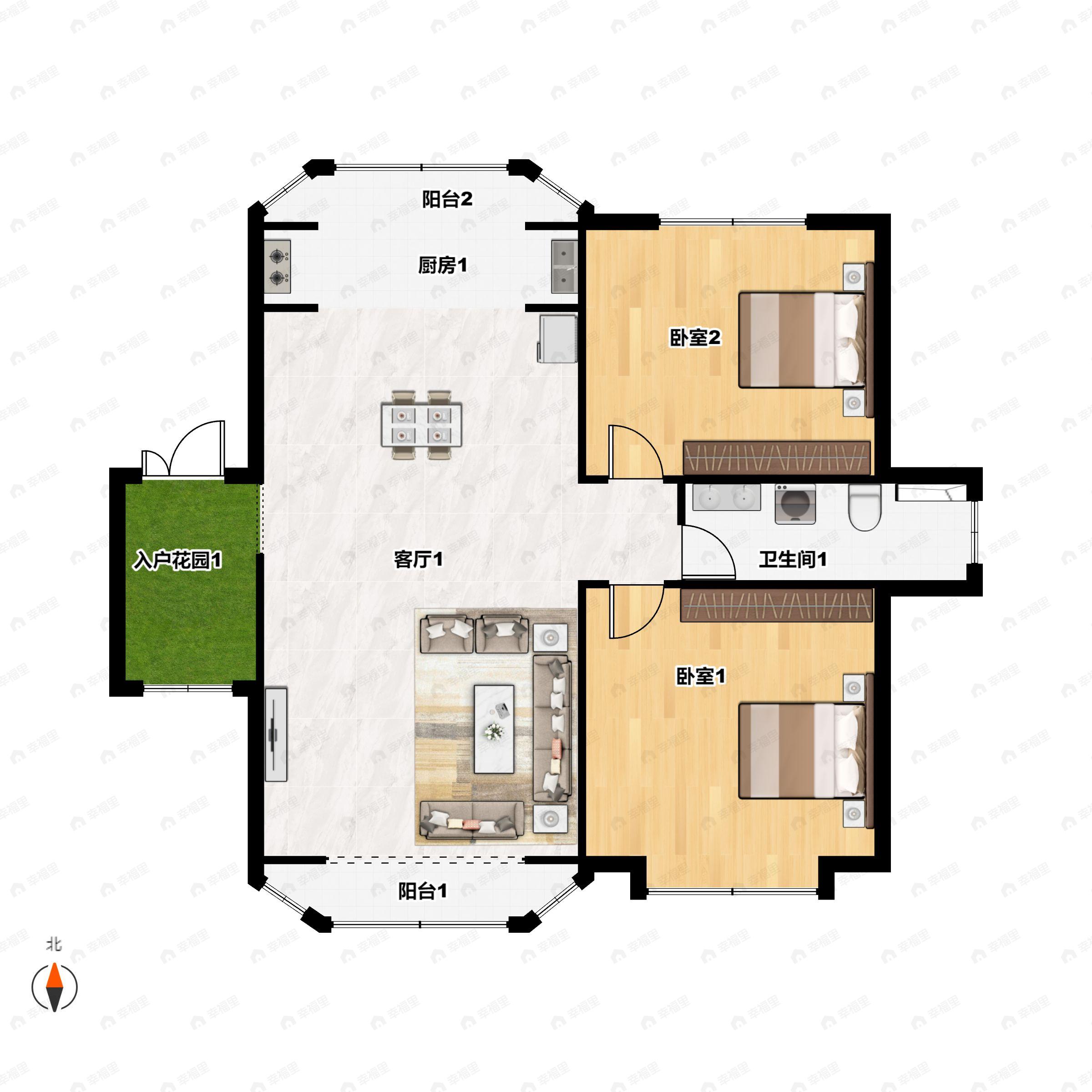 2室2厅1卫建面110平户型图