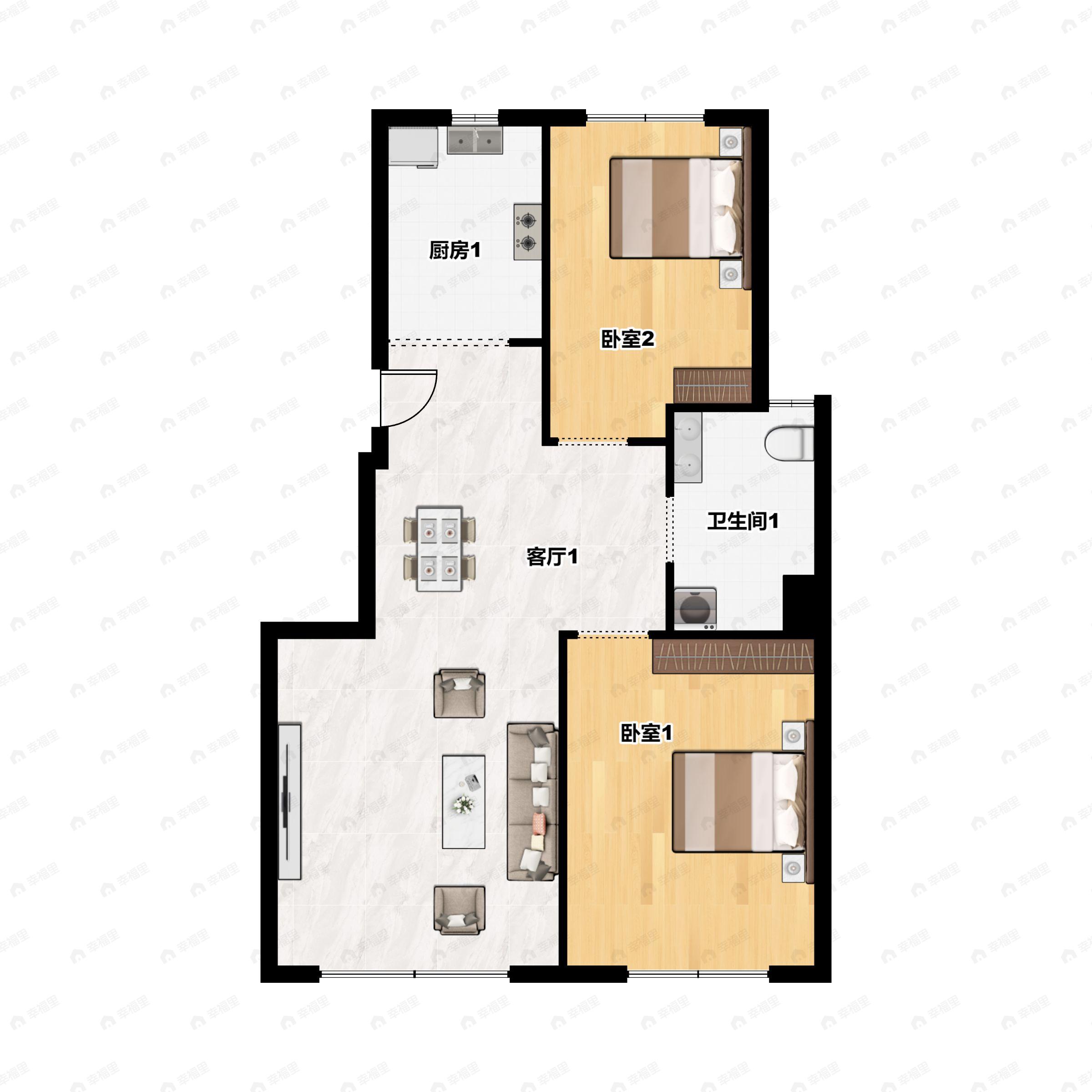 中海富华里2室2厅1卫户型图