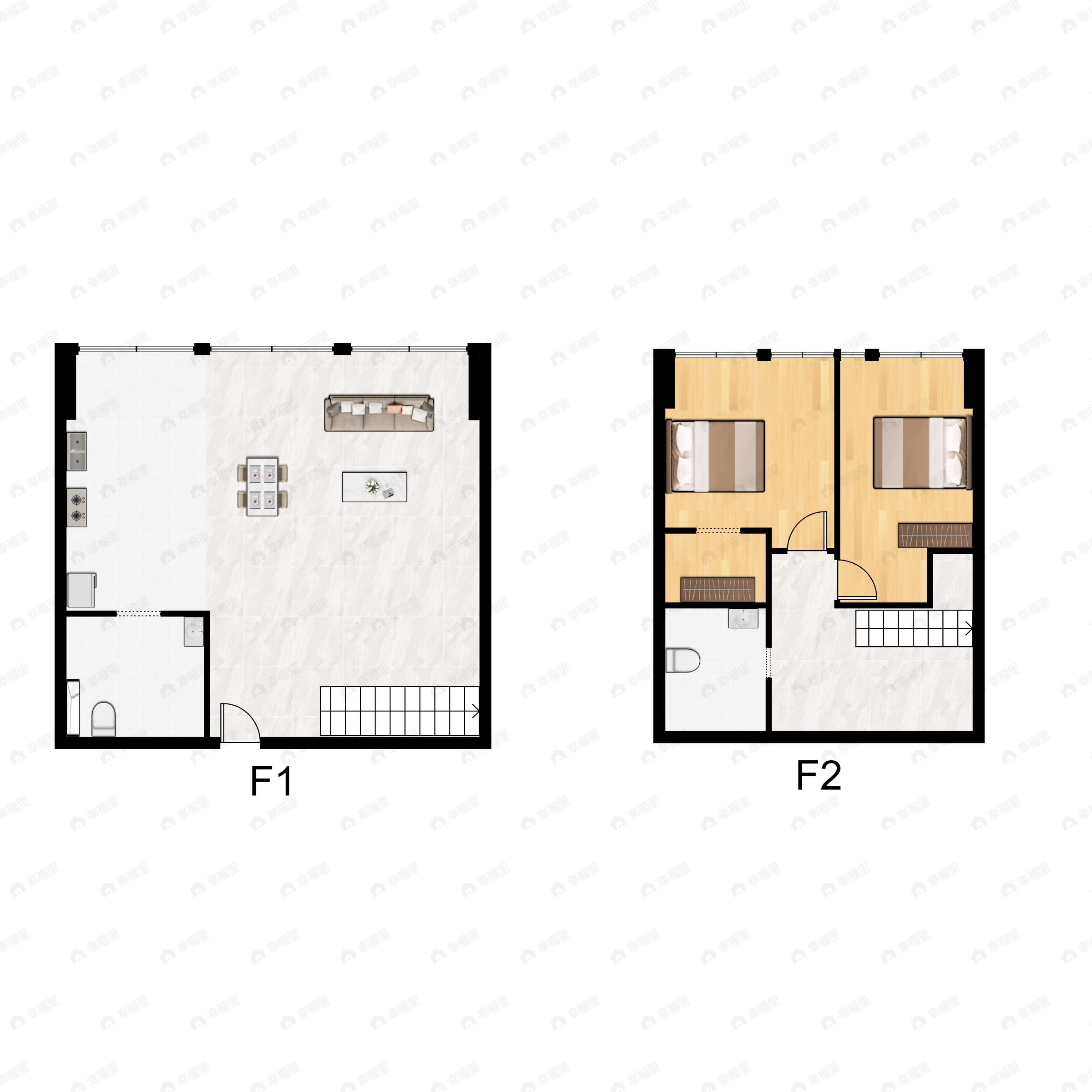 3室2厅2卫建面62平北户型图