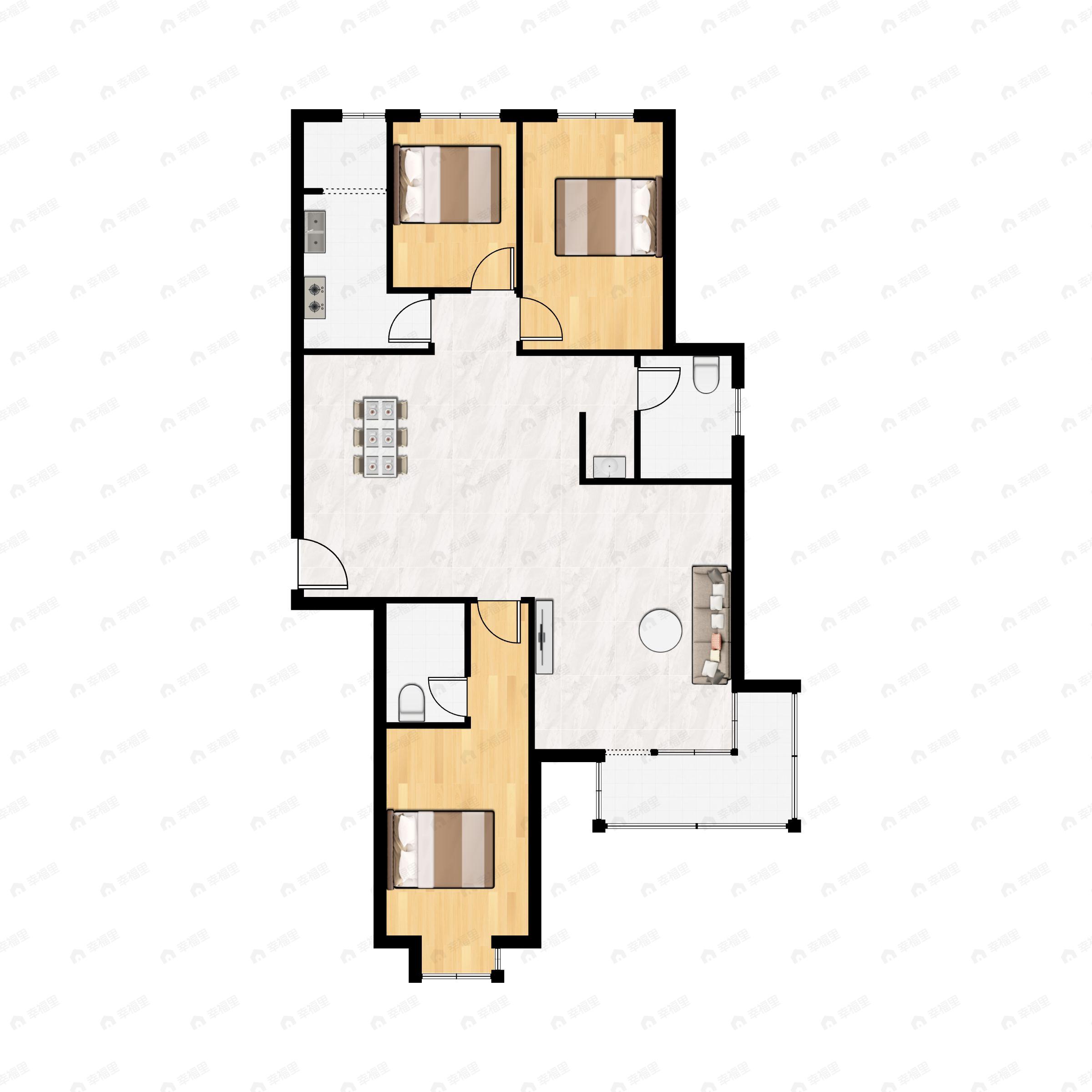 3室2厅2卫建面137平南户型图