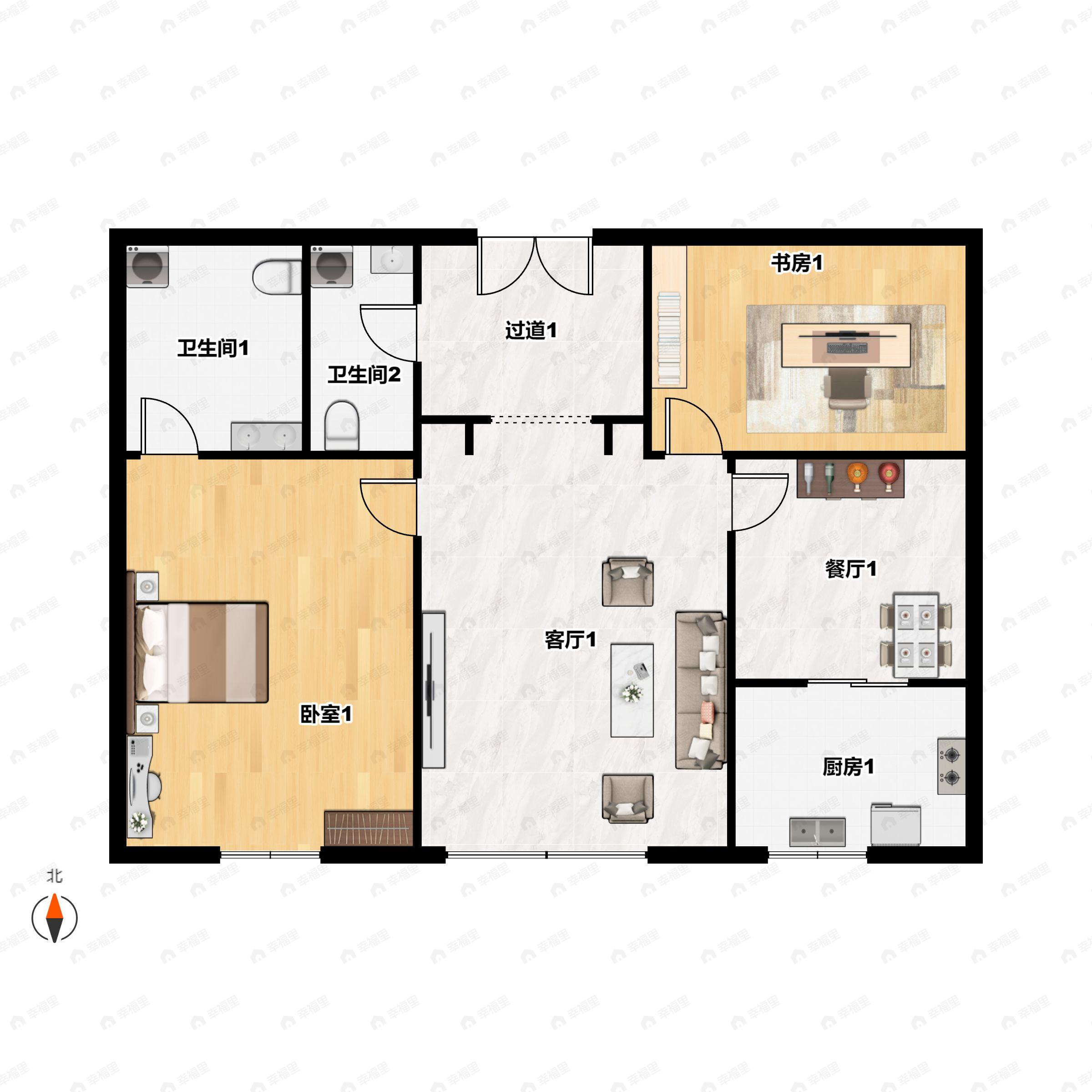 2室2厅2卫建面132平户型图