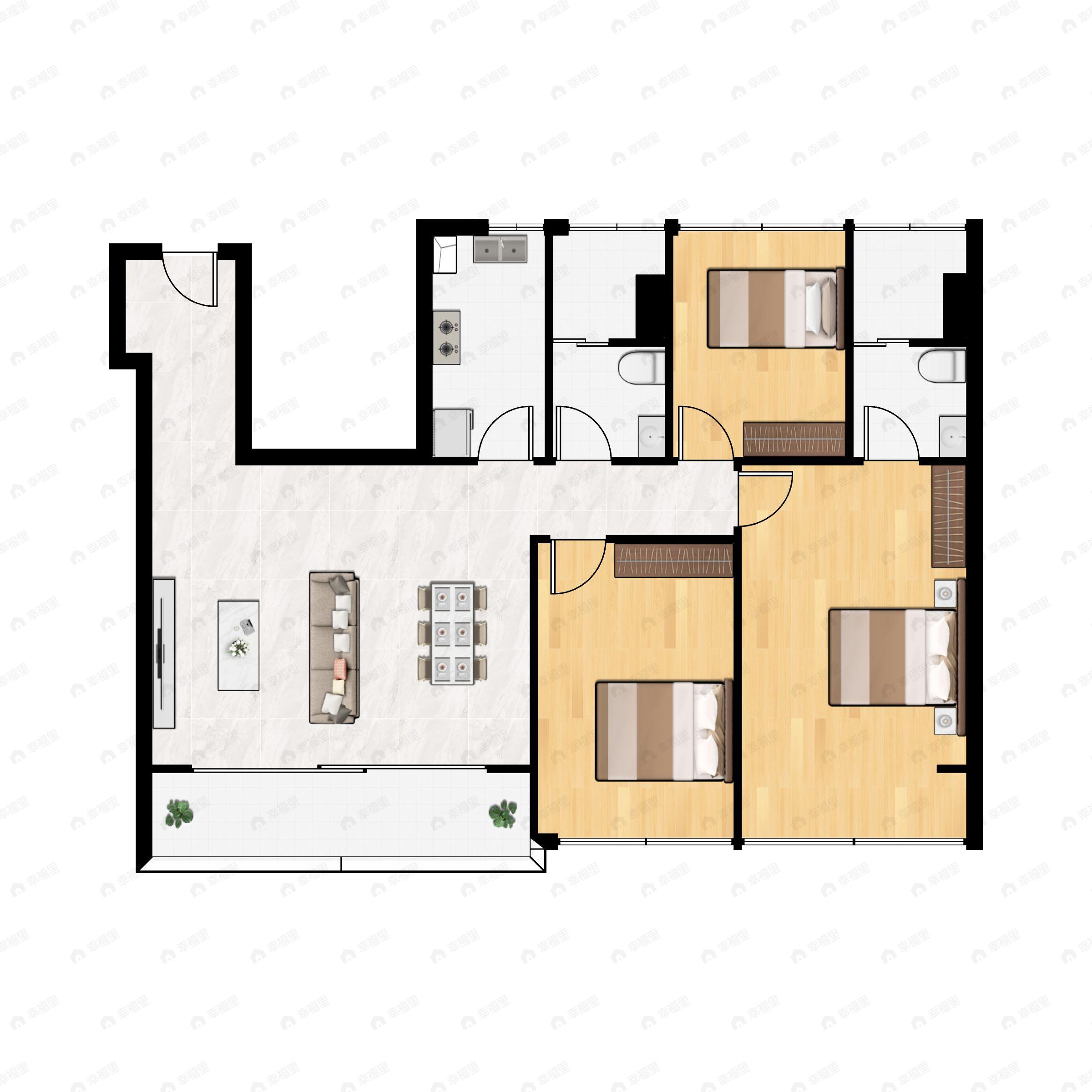 3室2厅2卫建面120平户型图