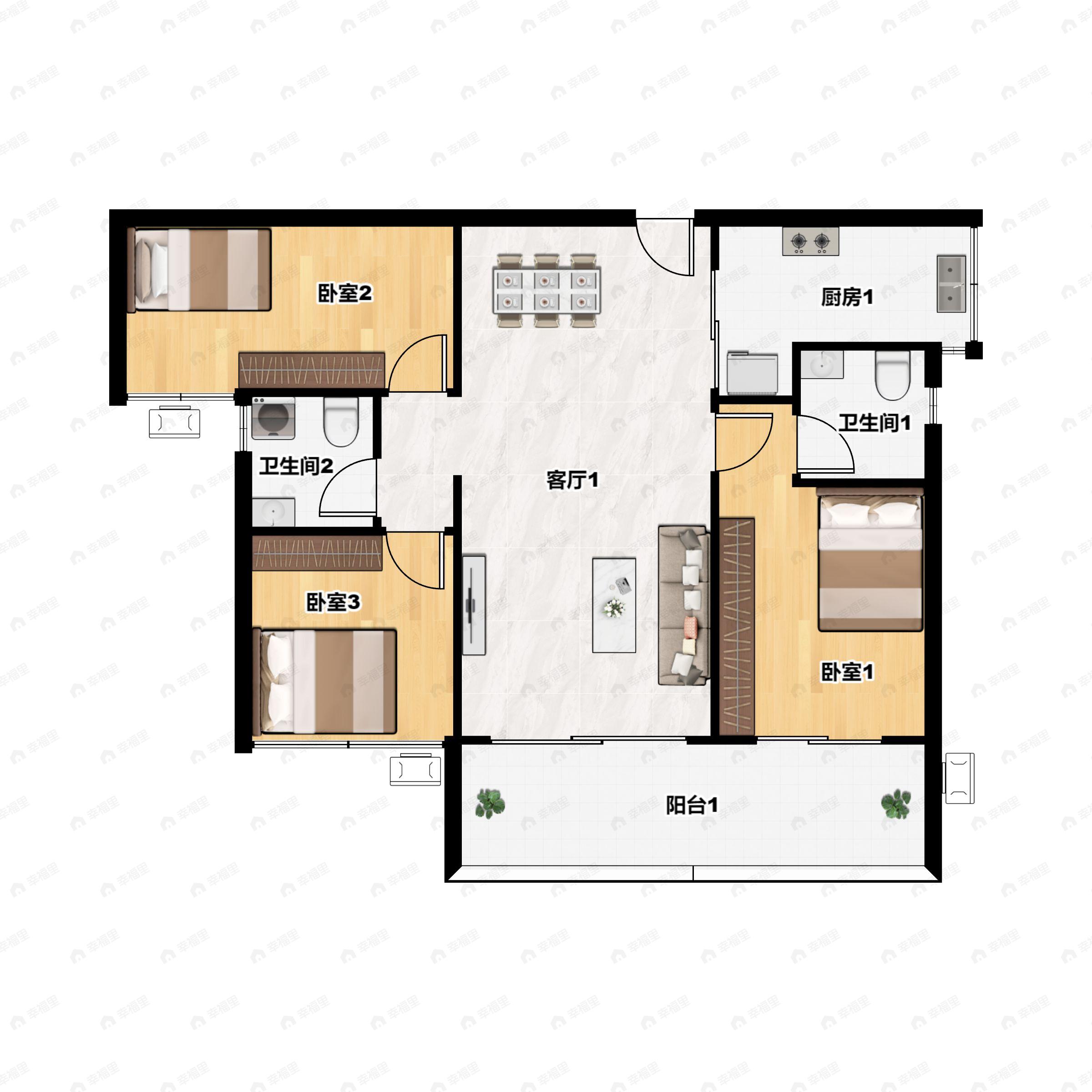 骏景湾·滨江誉峰3室2厅2卫户型图