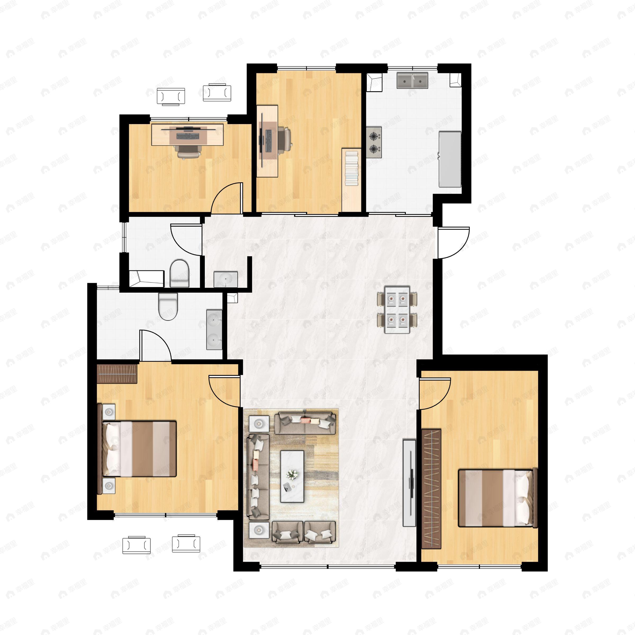 4室2厅2卫建面130平南|北户型图