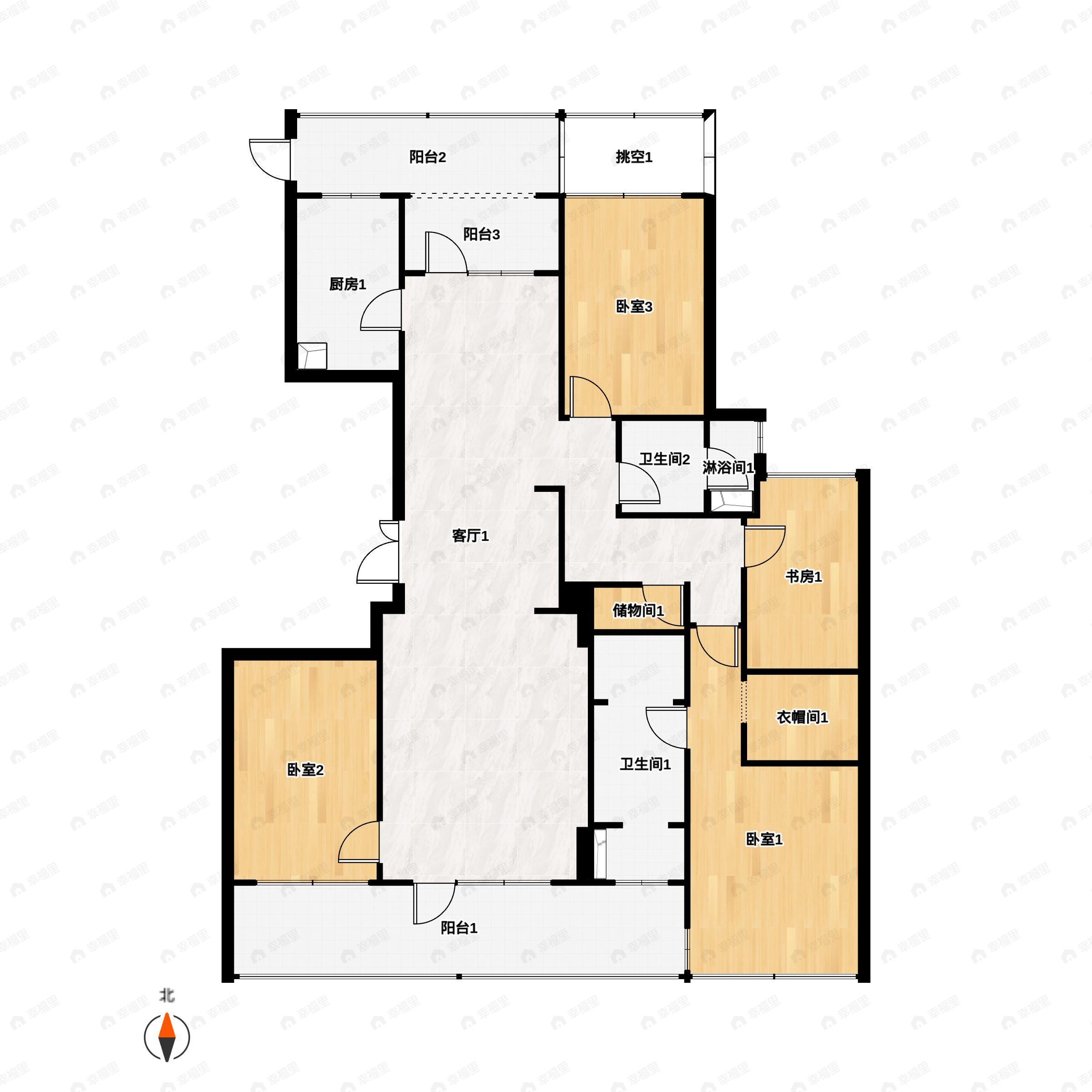 4室2厅2卫建面179平南户型图
