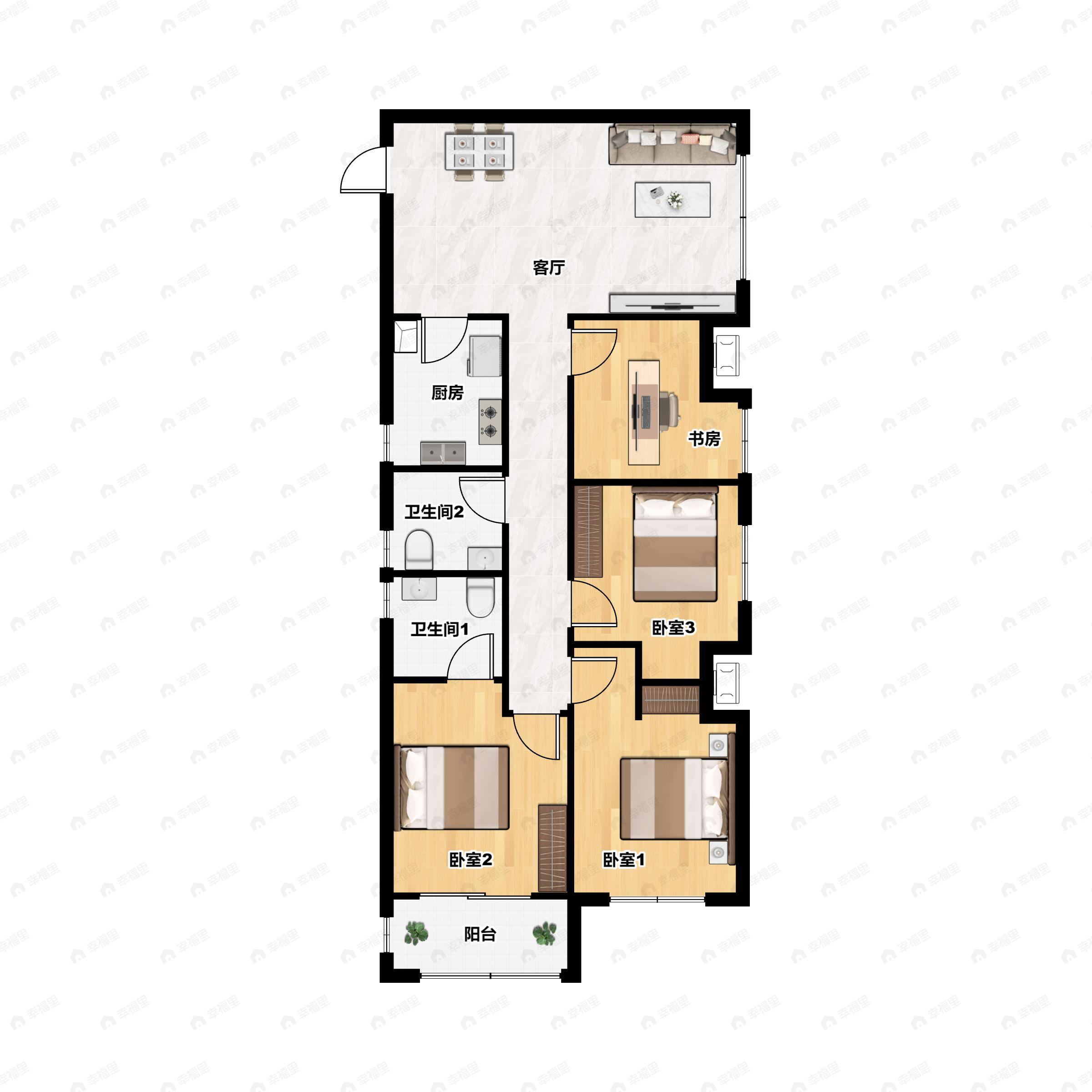 3室2厅2卫建面131平户型图