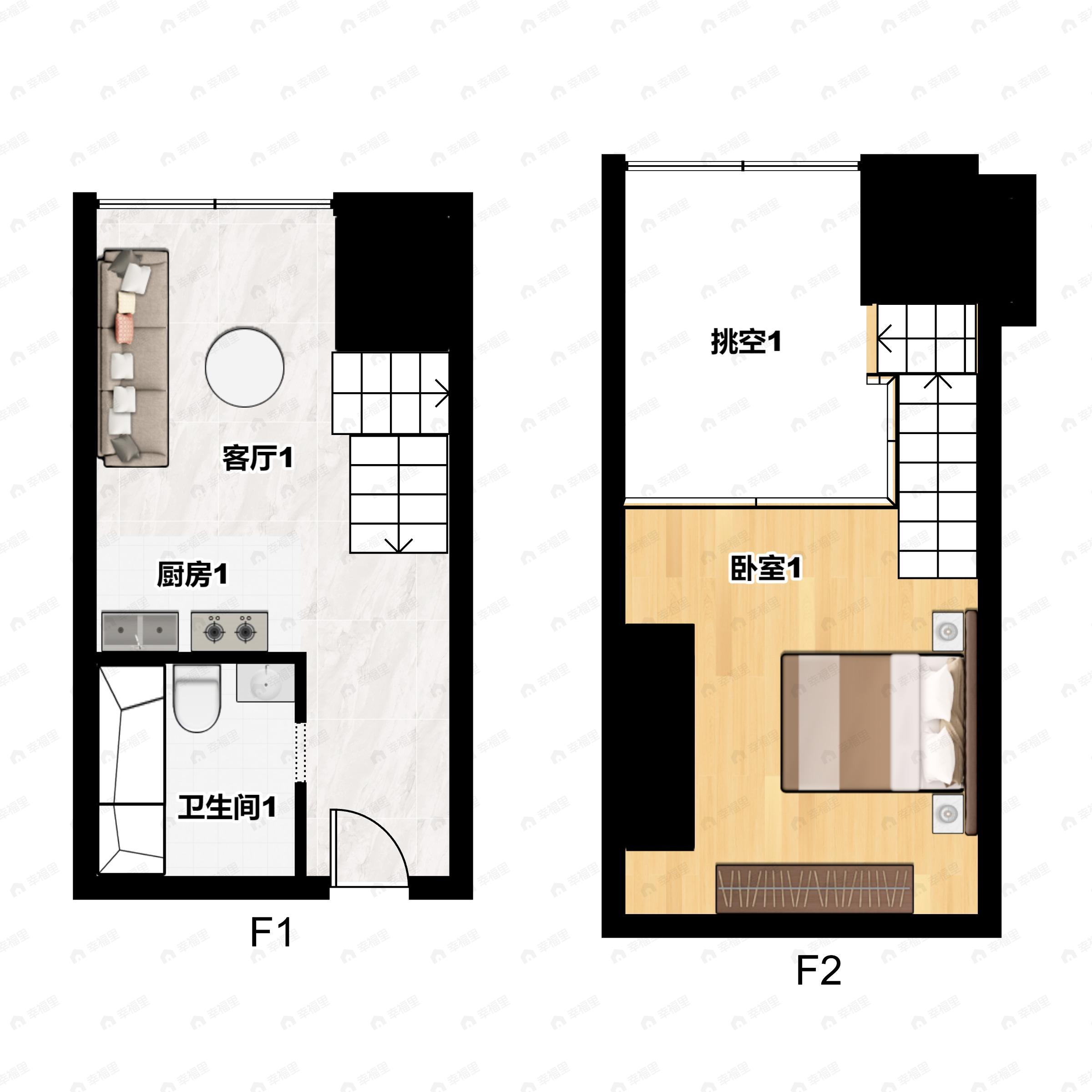 1室1厅1卫建面35平南户型图
