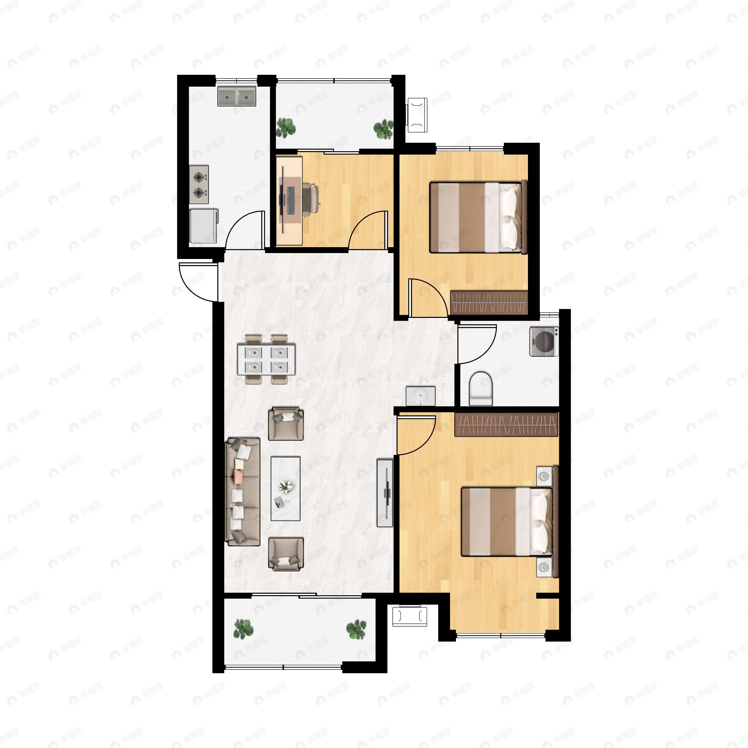 3室2厅1卫建面109平南|北户型图