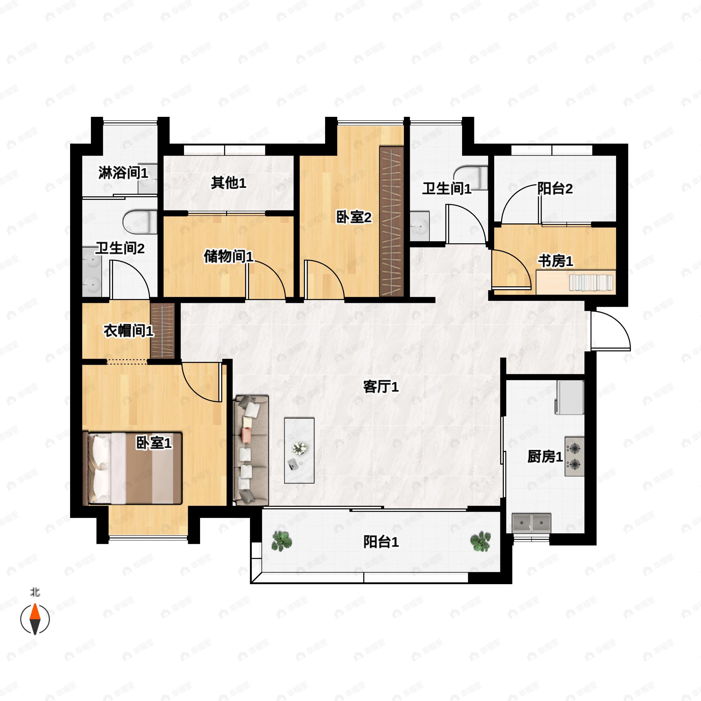 4室2厅2卫建面113平户型图