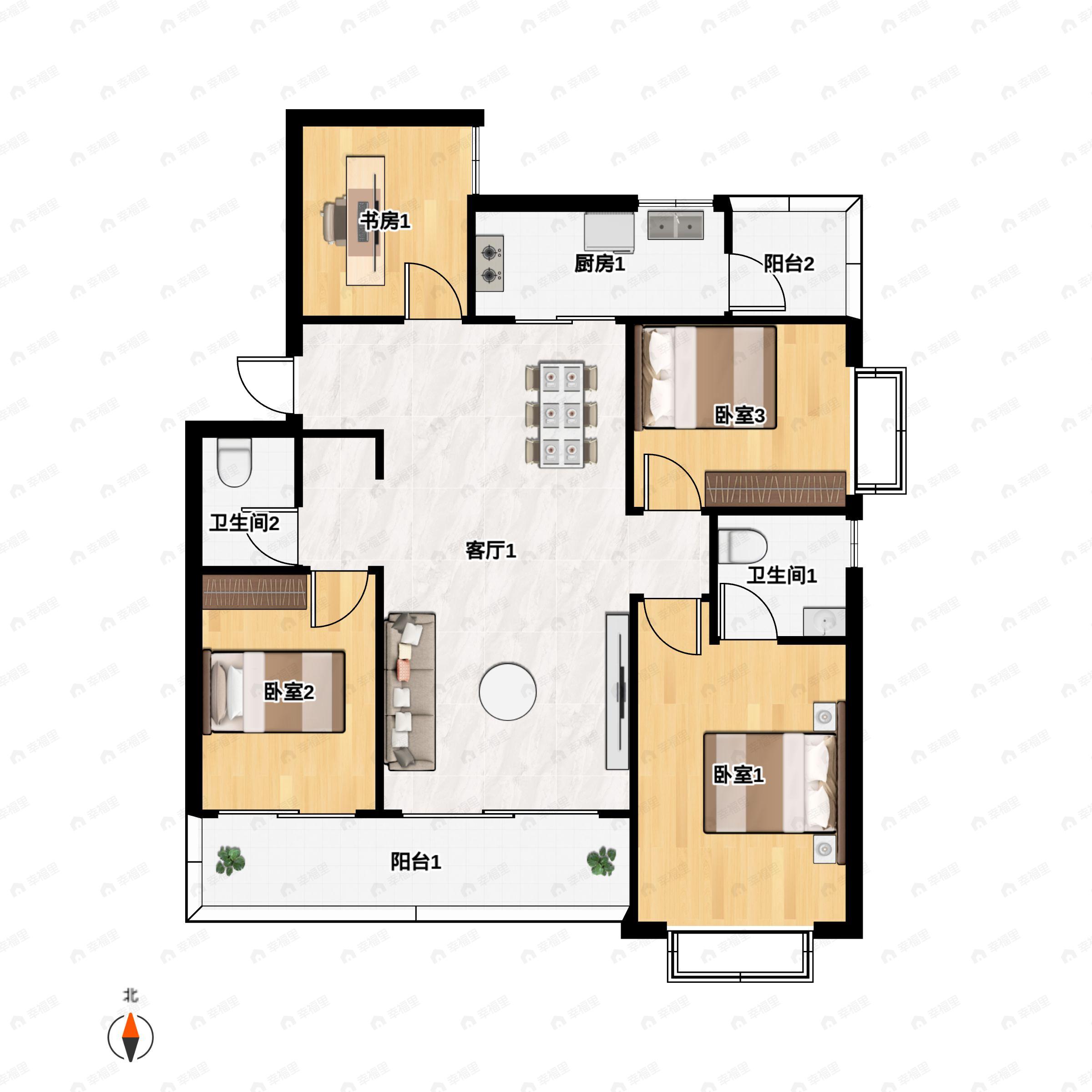 4室2厅2卫建面131平户型图