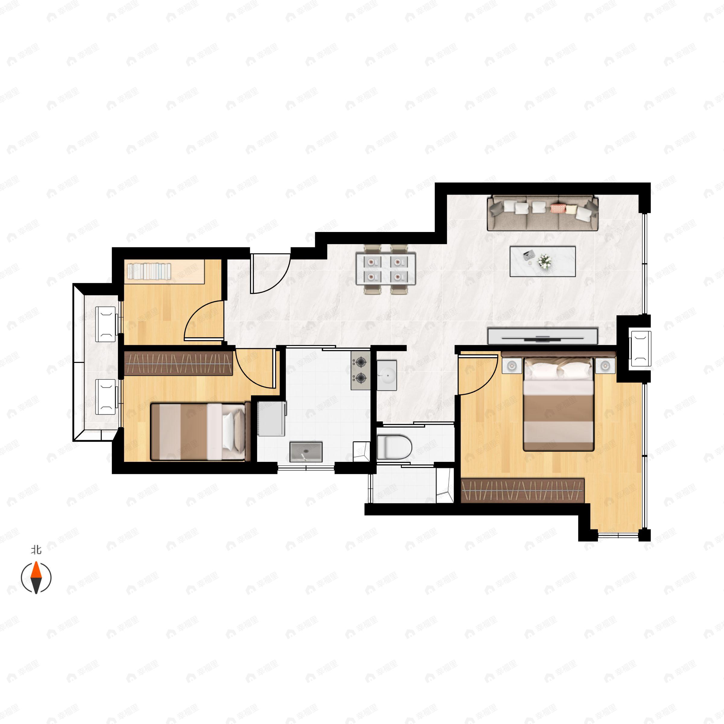 3室1厅1卫建面75平东户型图