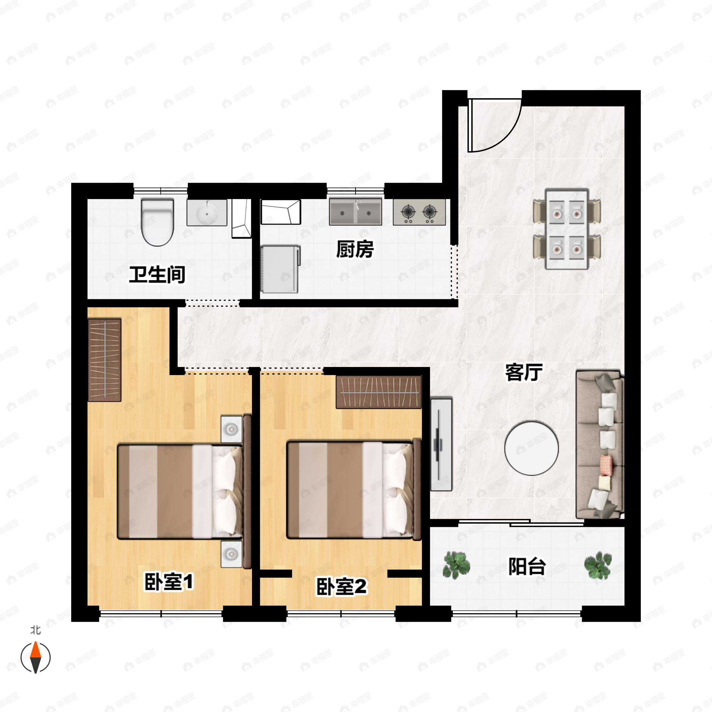 2室2厅1卫建面84平户型图