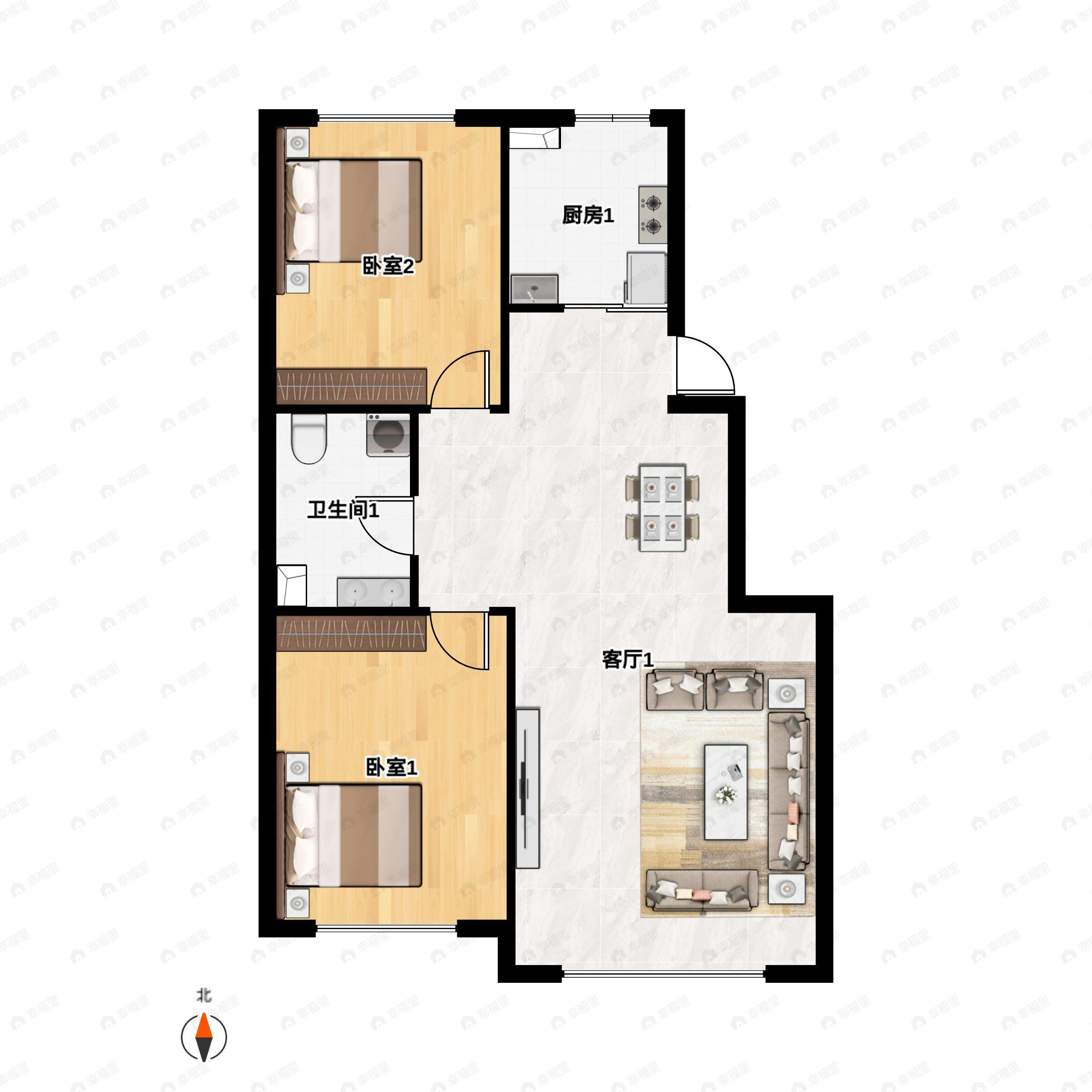 2室2厅1卫建面84平户型图