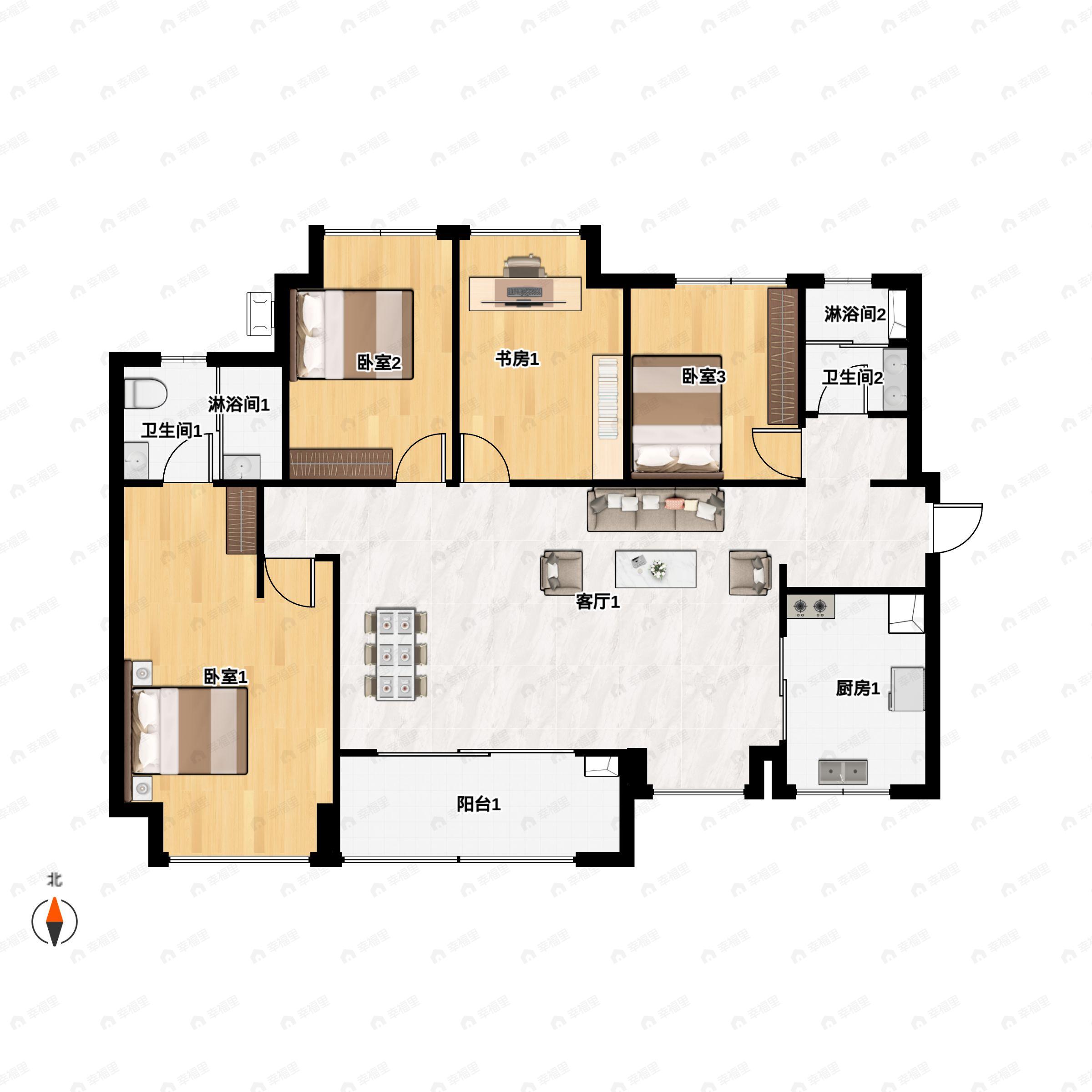 4室2厅2卫建面130平户型图