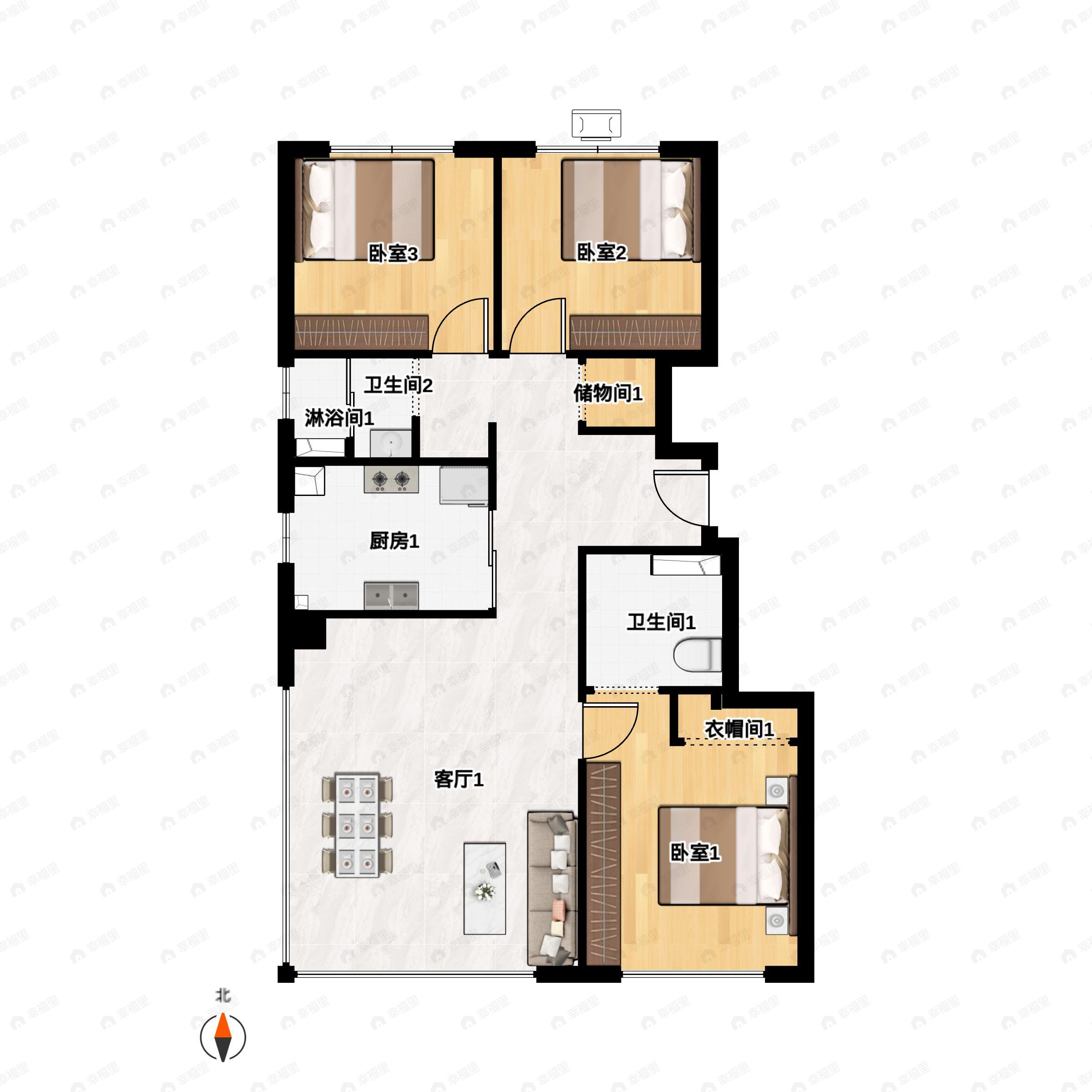 3室2厅2卫建面99平户型图