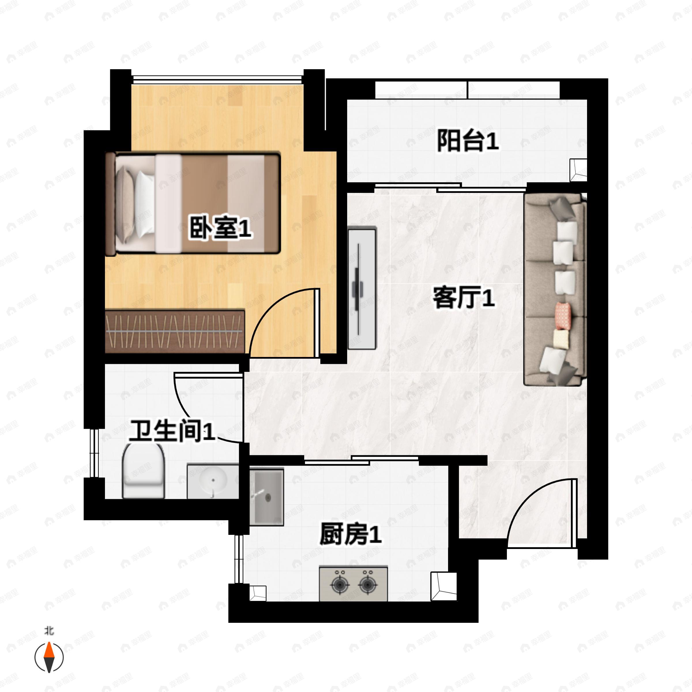 1室1厅1卫建面36平户型图